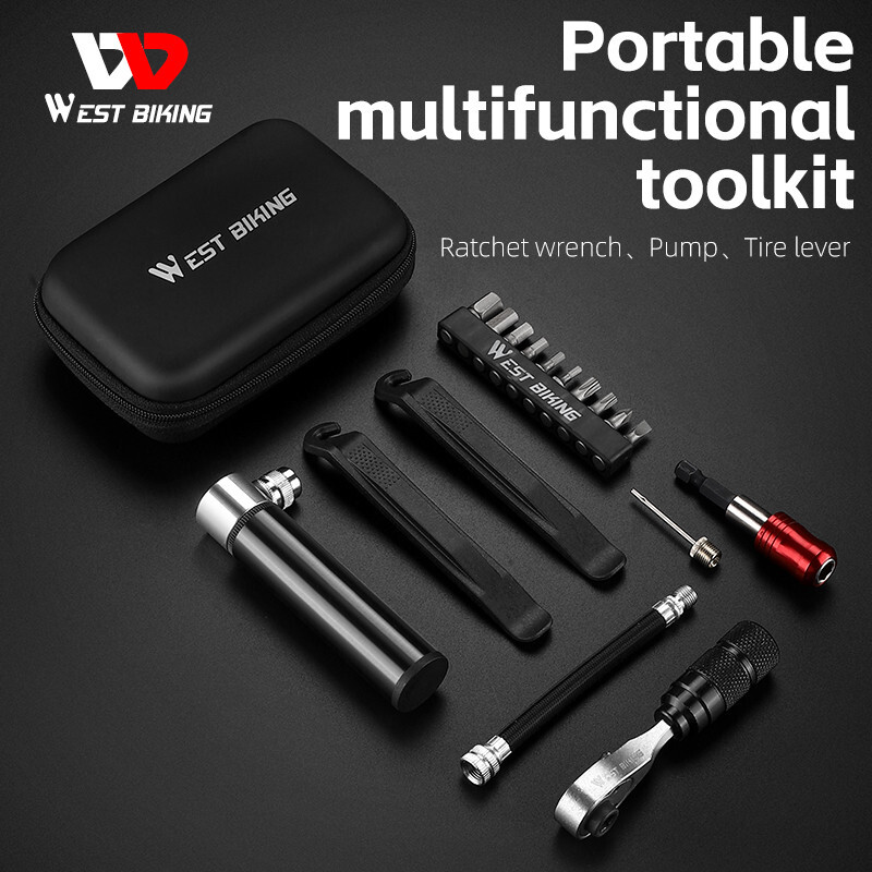 WEST BIKING Portable Bicycle Ratchet Wrench Pump Tyre Lever Tool Kit Repair Tool
