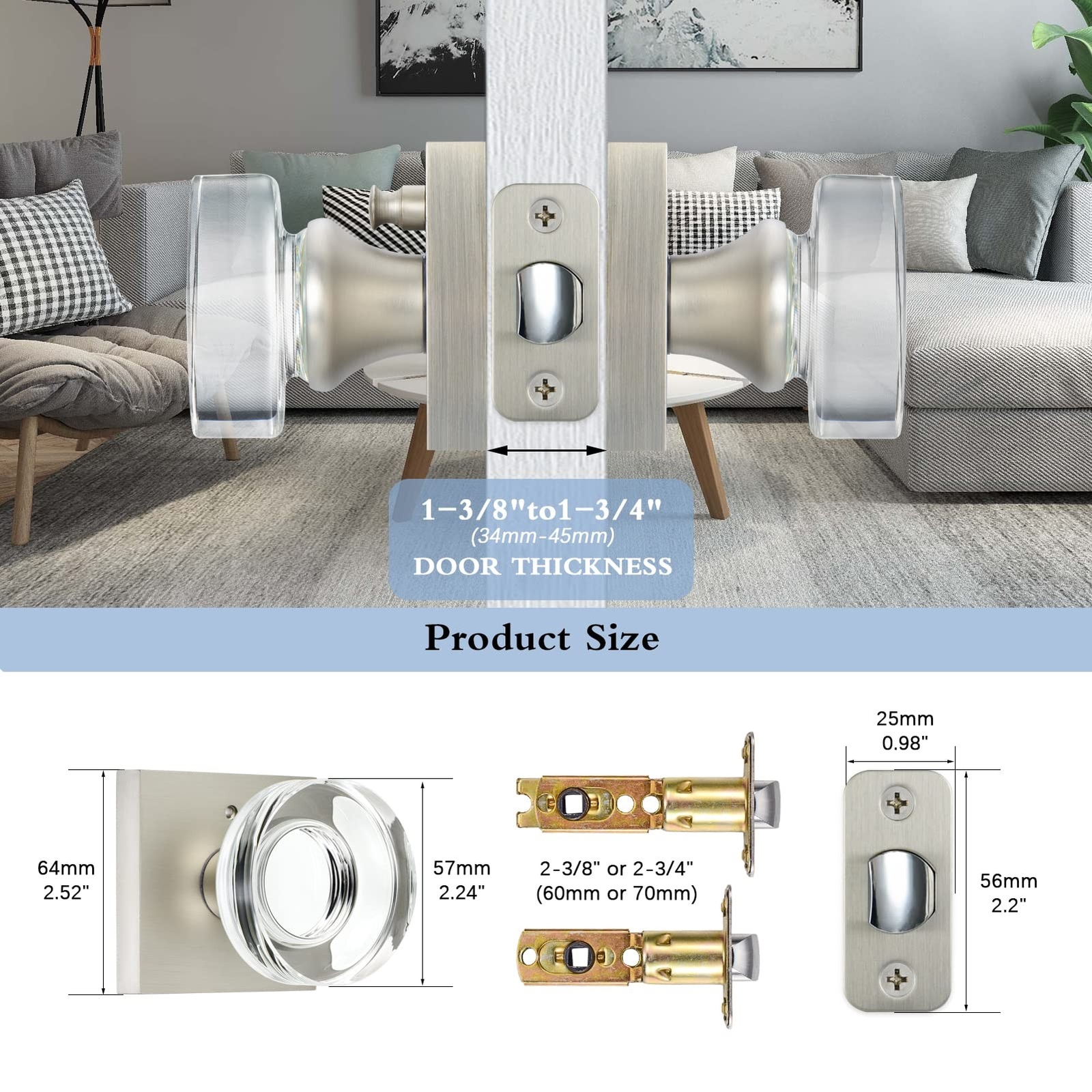 Crystal Door Knobs Brushed Nickel Door Knobs Interior Privacy Door Knobs with...