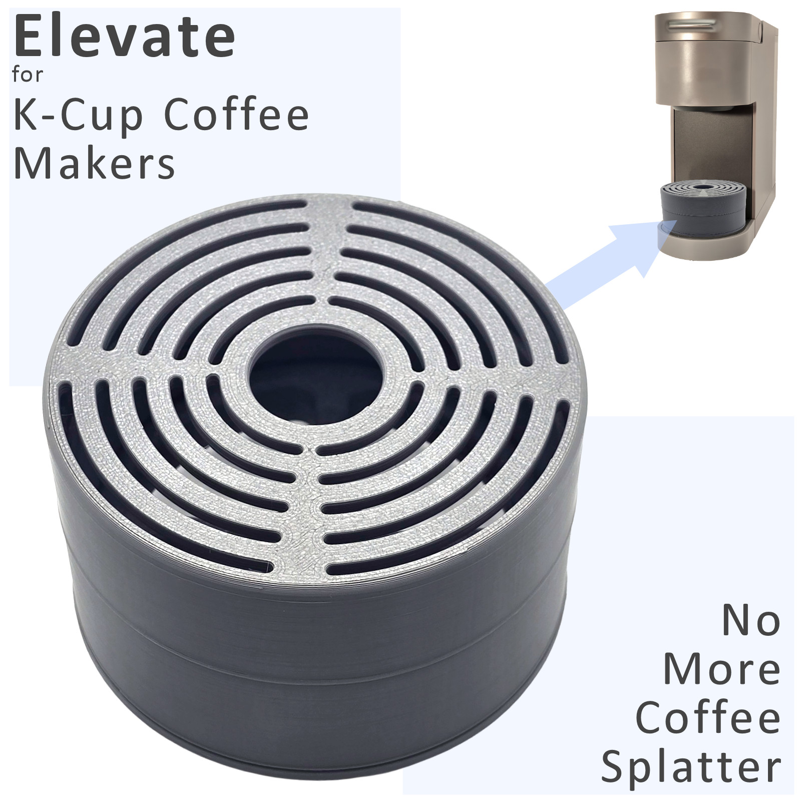 Anti-Splash Adjustable Coffee Cup Riser Accessory for K-Cup Coffee Makers Gray