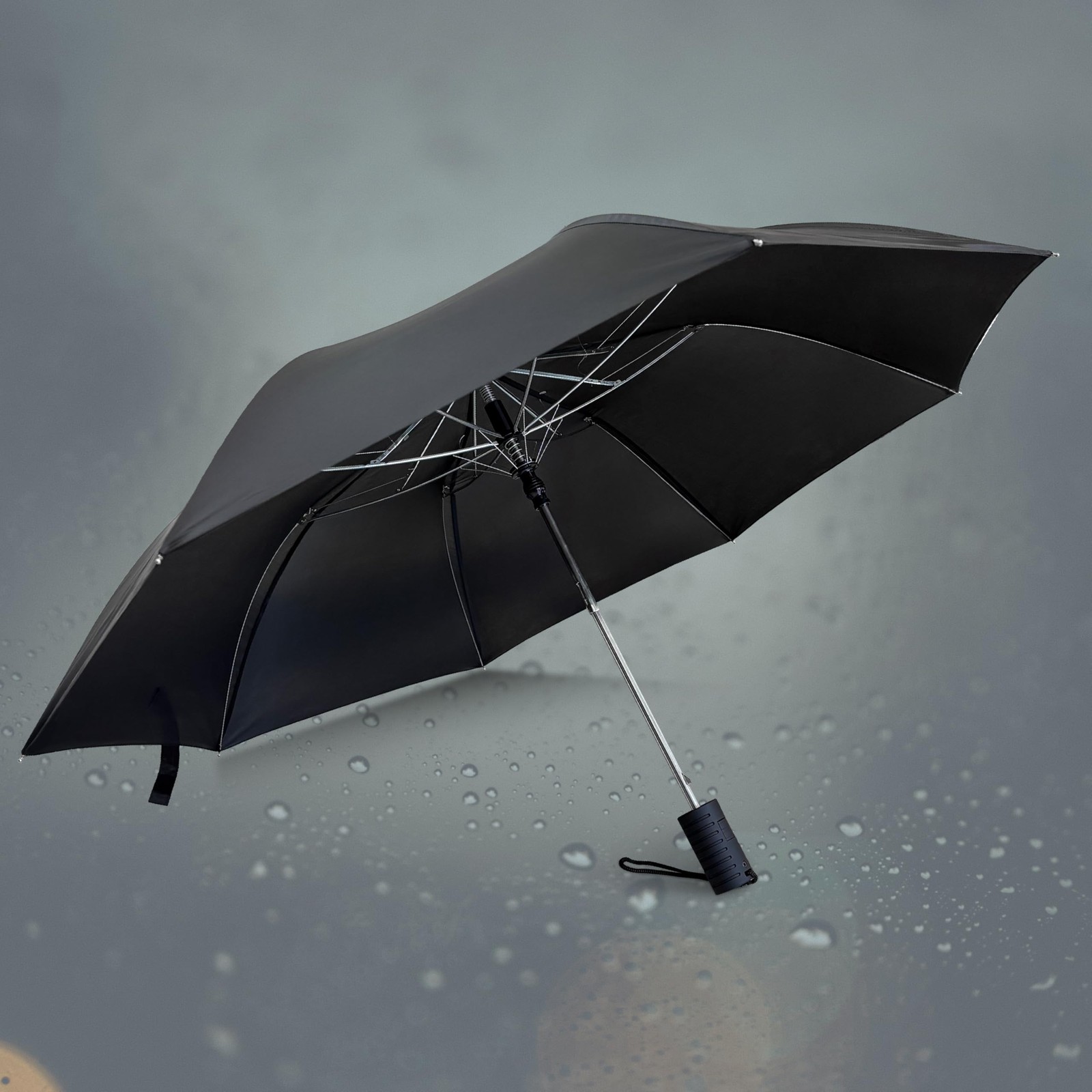 Weather Station Automatic Rain Umbrella, Windproof, 42 Inch, Black