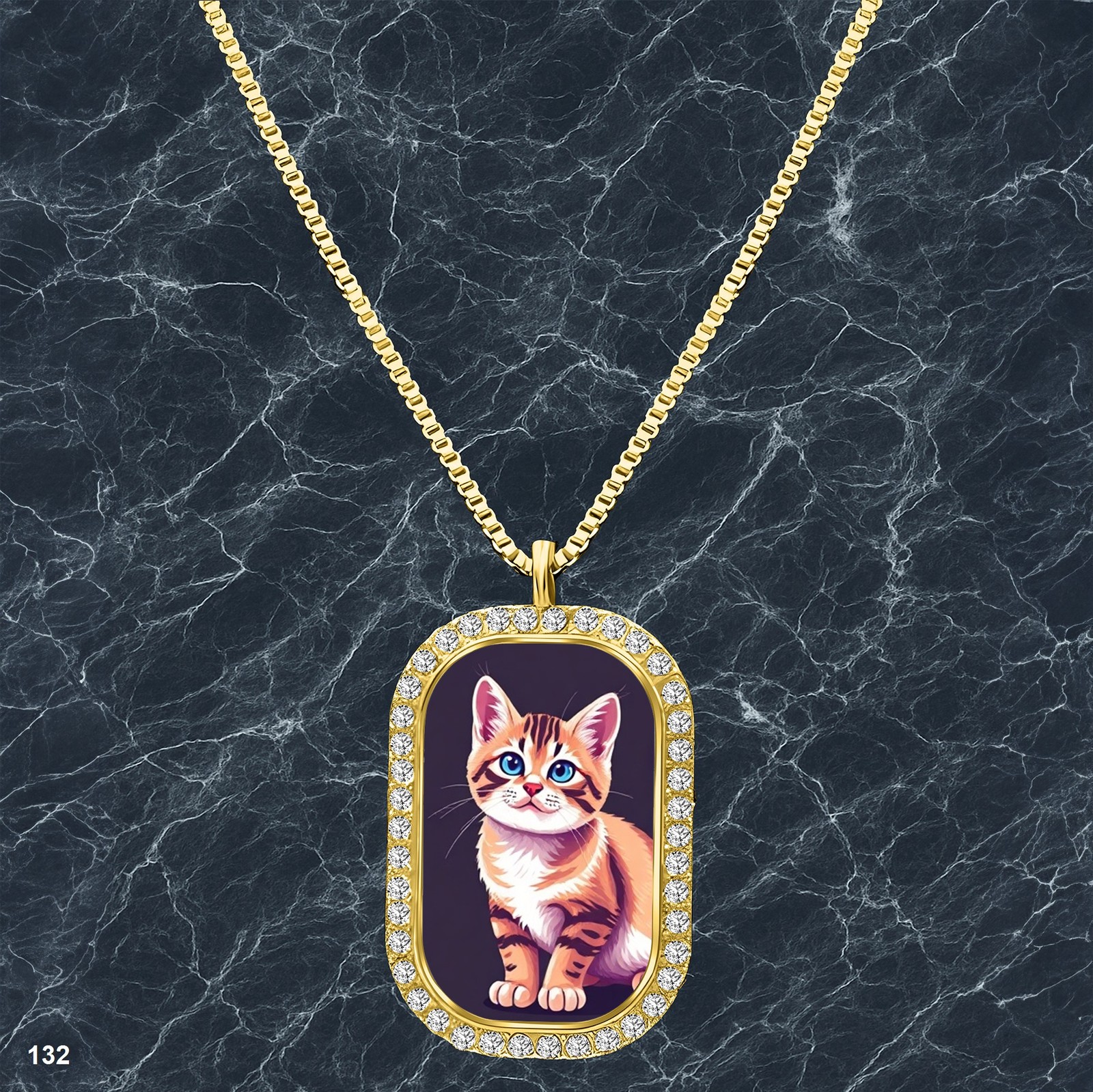 Colorful Cat Pendant Necklace Printed Exquisite Gold Tone Souvenir Adornment