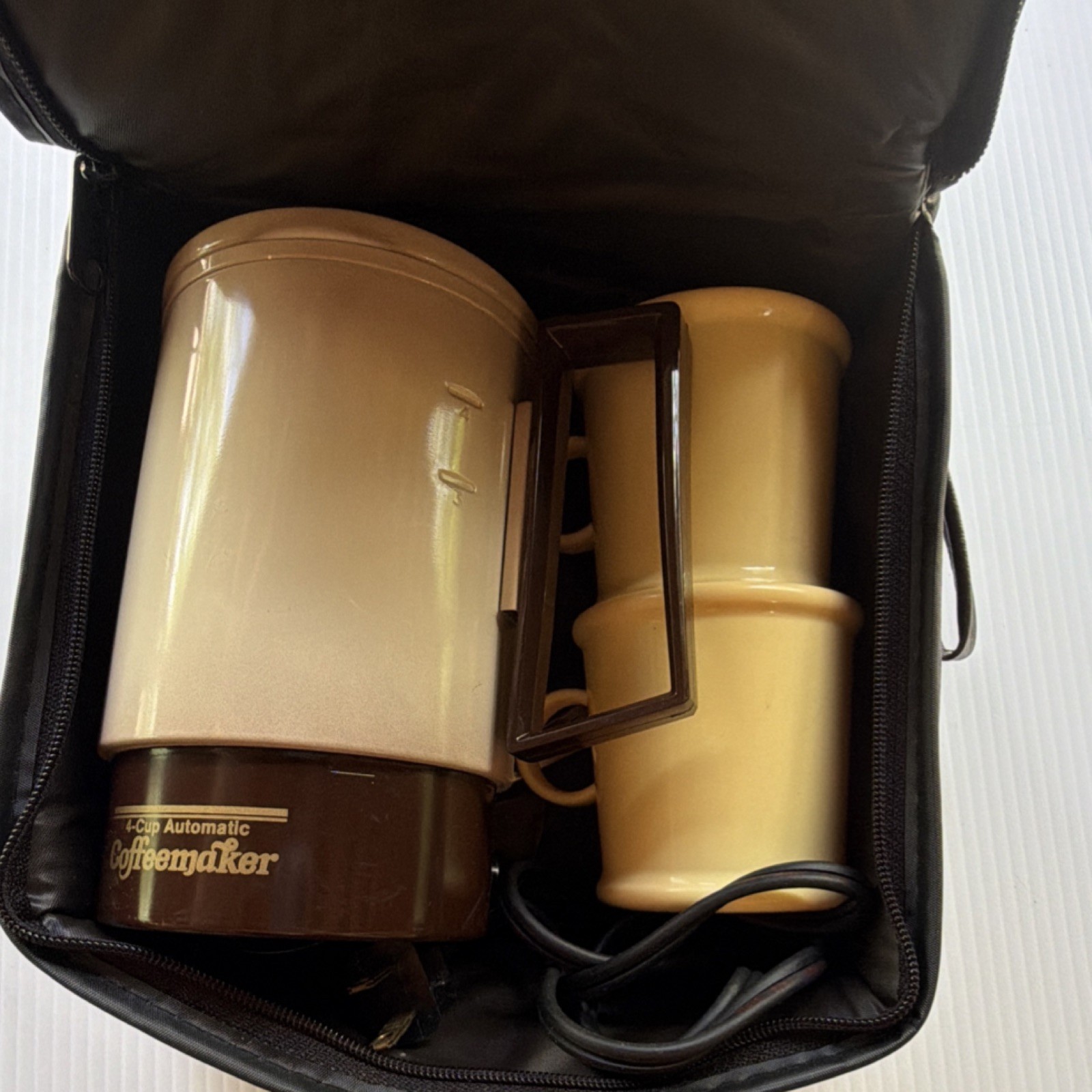 Empire 4-Cup Automatic Coffeemaker Set, Cups, Spoons, Case, Vintage Portable