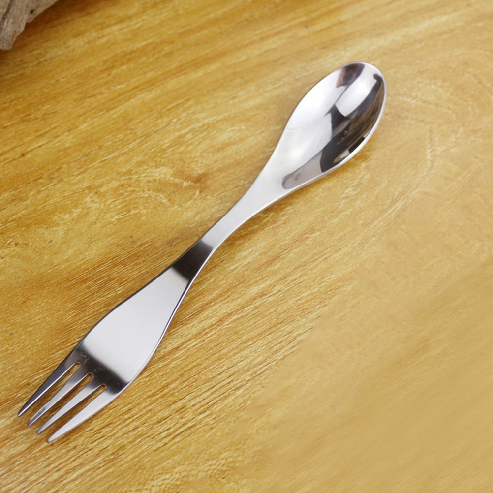 2 Pcs Stainless Steel Spork Double Ended Fork Spoon Set For Camping Hiking