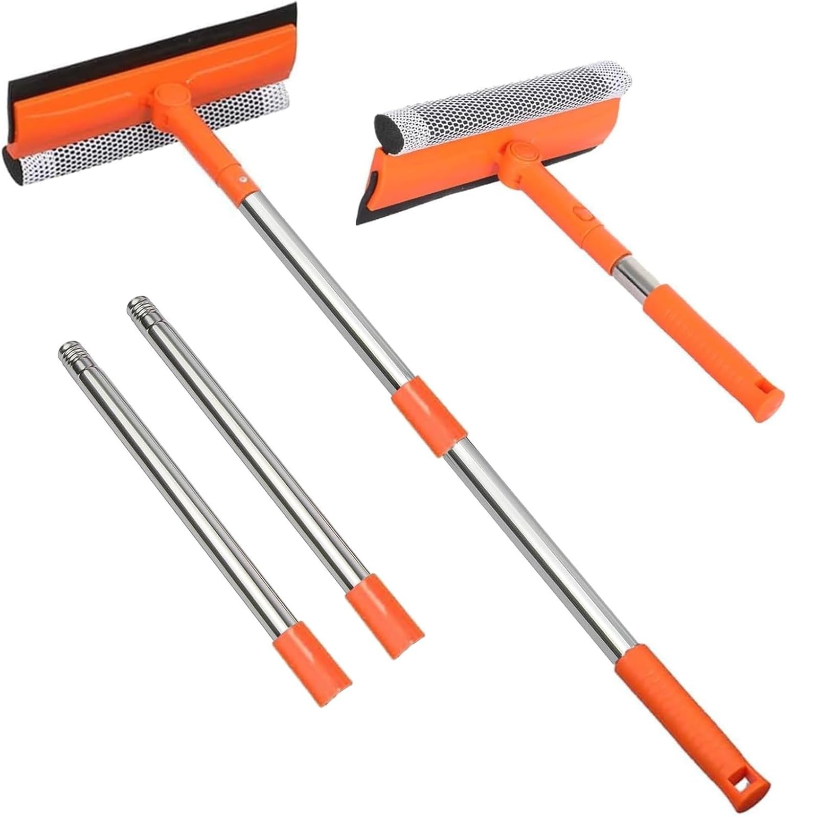 Professional Window Squeegee with 10-55" Extension Poles,2 in 1 Orange