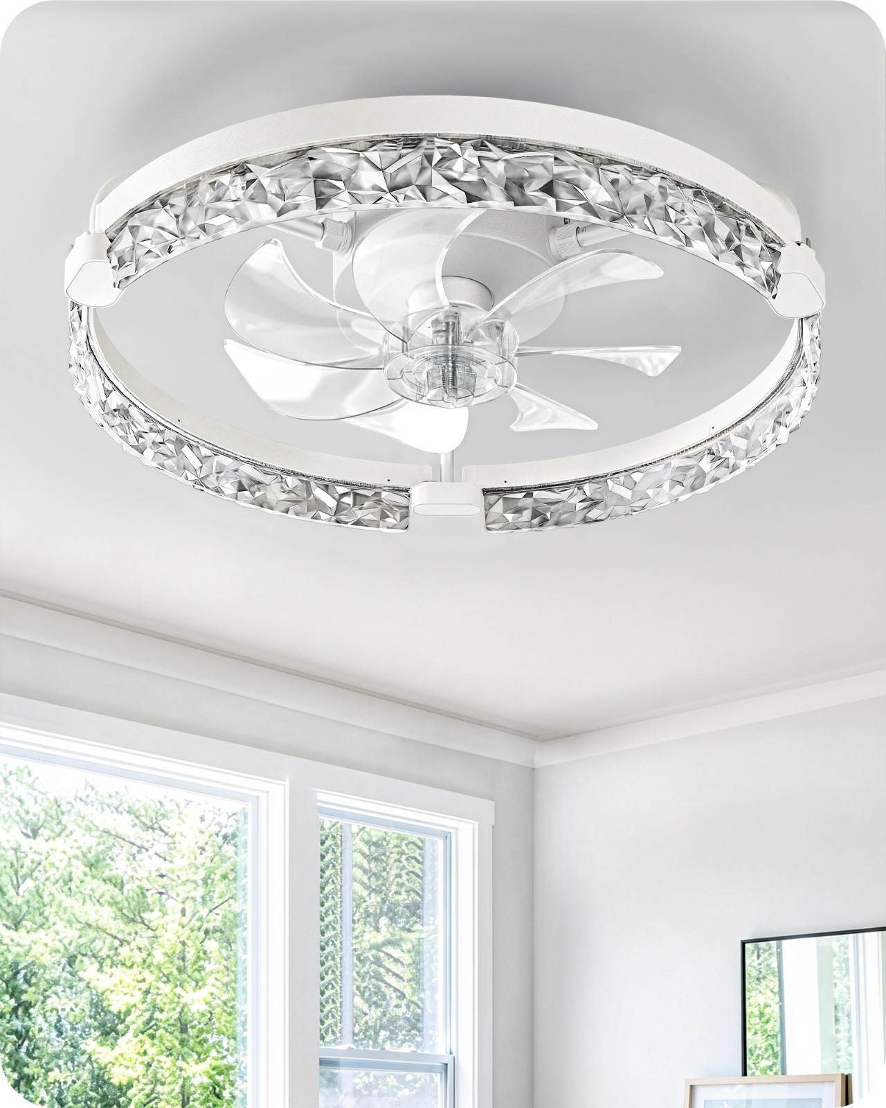 20'' Ceiling Fans with Lights & Remote, Low Profile Flush Mount Fandelier White