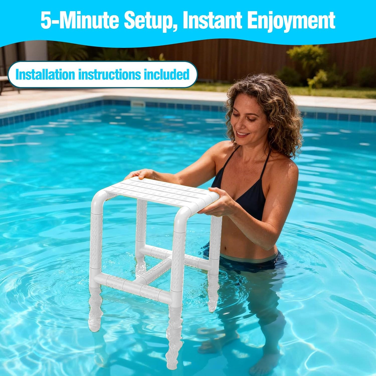 24 Inch Underwater Pool Stool for In-Pool Seating & Relaxation, Heavy Duty Subme