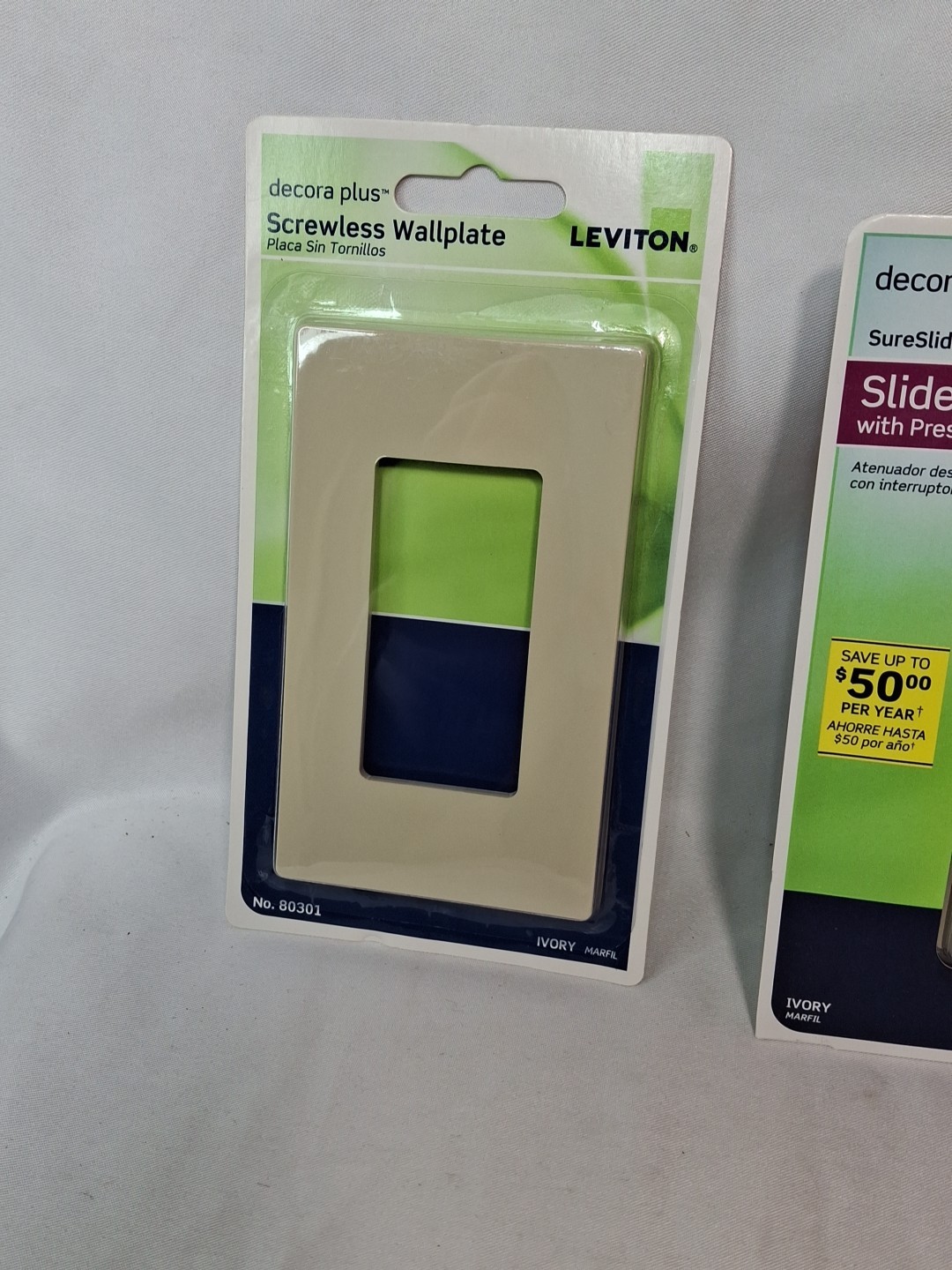 LEVITON Sure Slide Dimmer Wall Switch Dimmable LED Halogen & Wallaplate ~ IVORY