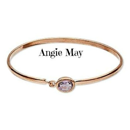 8" Solid Copper & Faceted Amethyst Healing Bracelet Bangle - February Birthstone