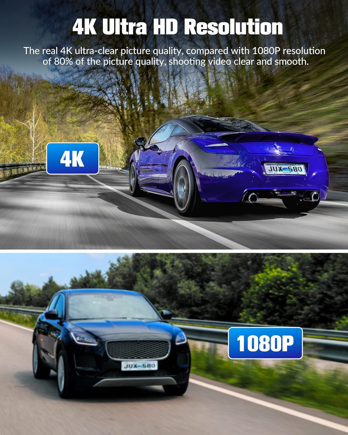 4K Dual Lens Car DVR Camera Dash Cam Front+Rear+Inside Video Recorder G-Sensor