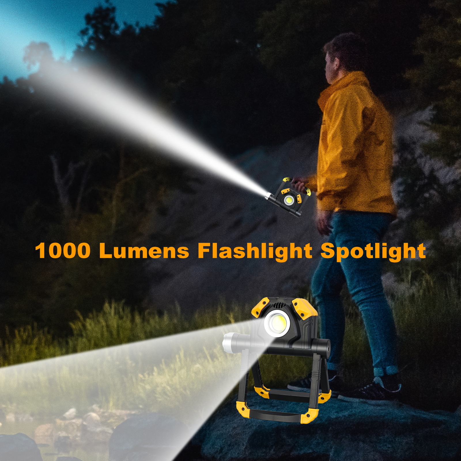 Waterproof Rechargeable Work Lights 360° Rotating Stand COB Flood Camp Light