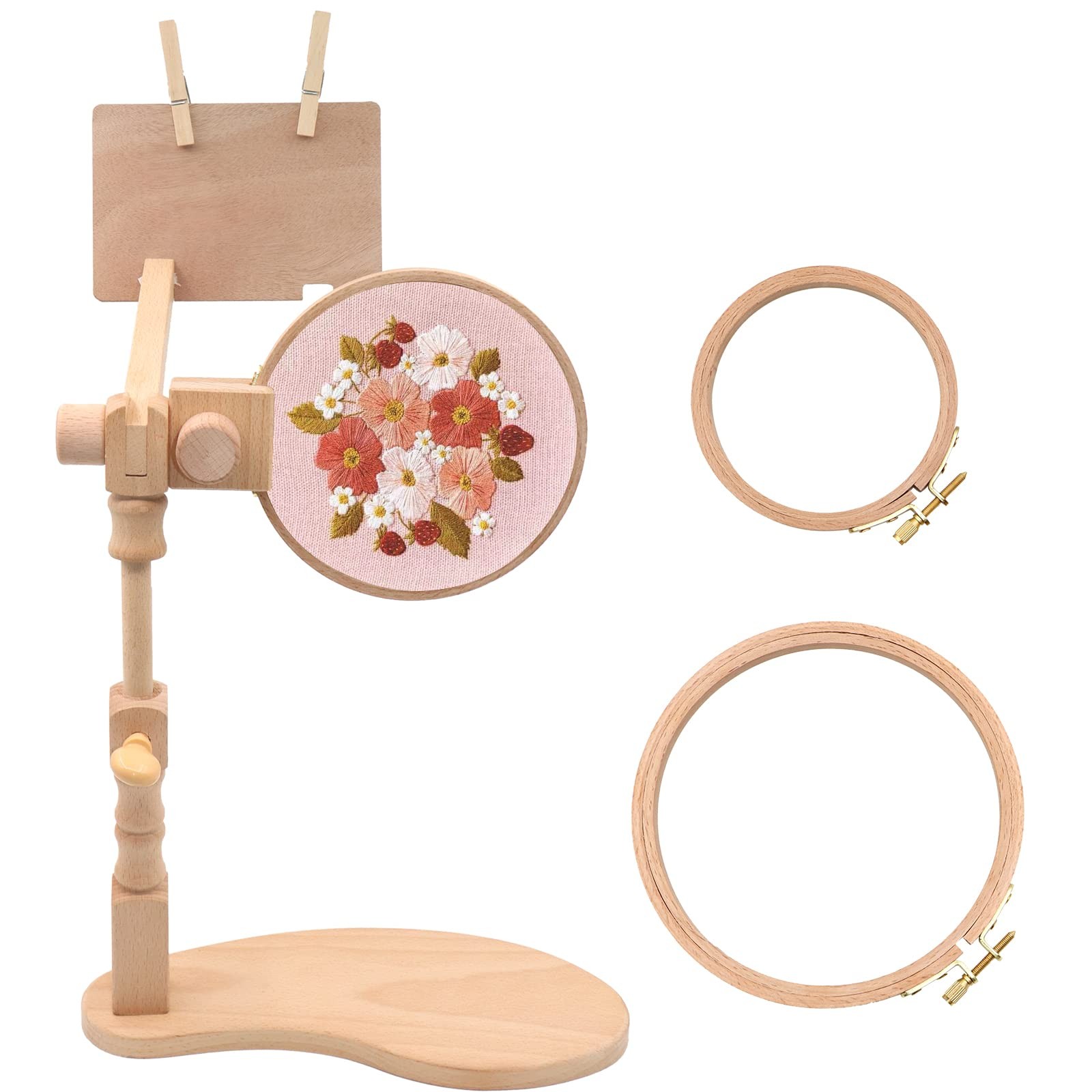 ZOCONE Beech Wood Adjustable Rotated Embroidery Hoop Stand with 2 Pcs Hoops 4...