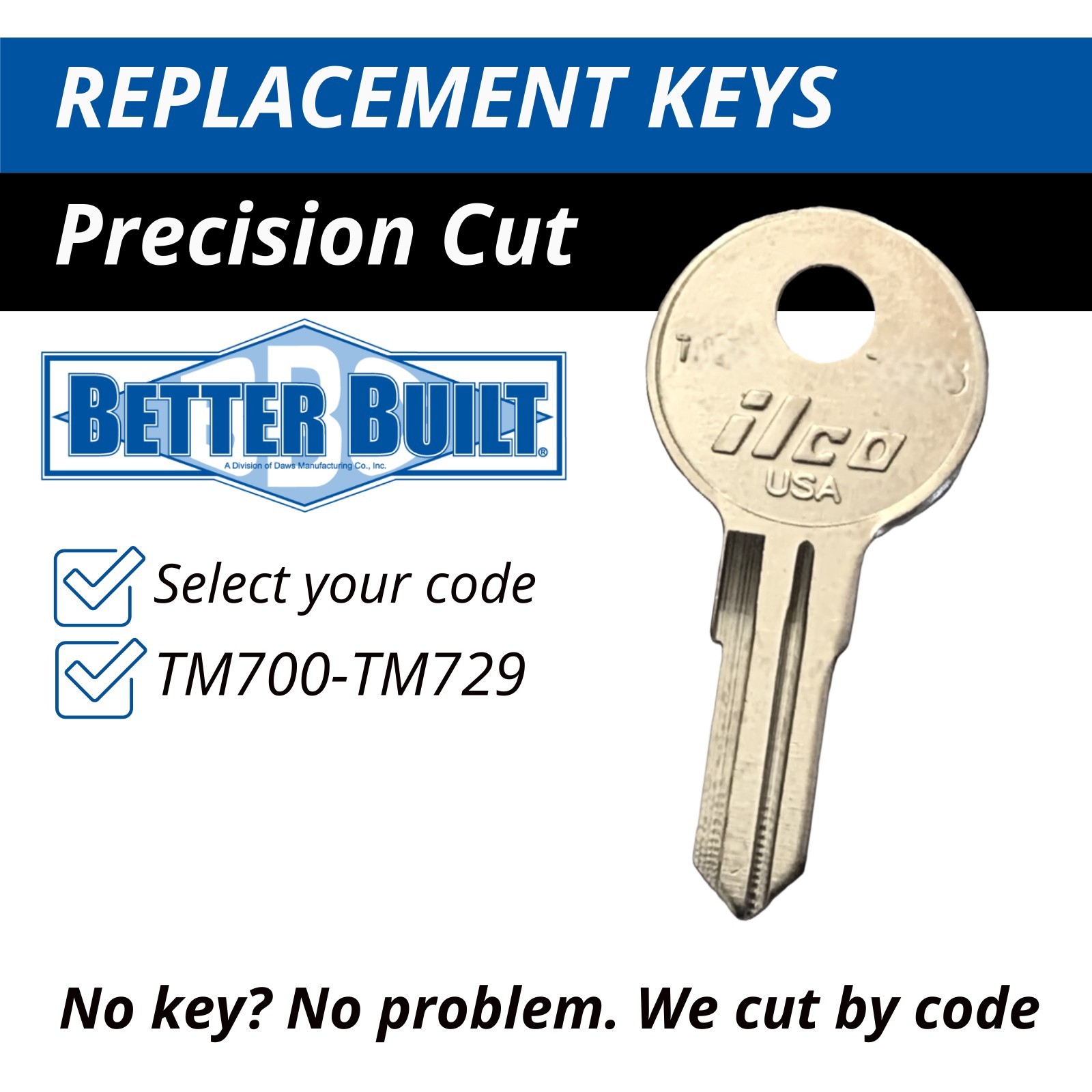 Better Built Tool Box Keys Cut to Code H700D-H750D Replacement Lock Key