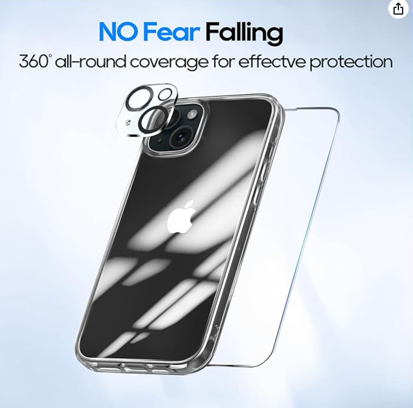 5 in 1 for iPhone 15 Case, with 2 Tempered Glass Screen Protector + 2 Camera Len