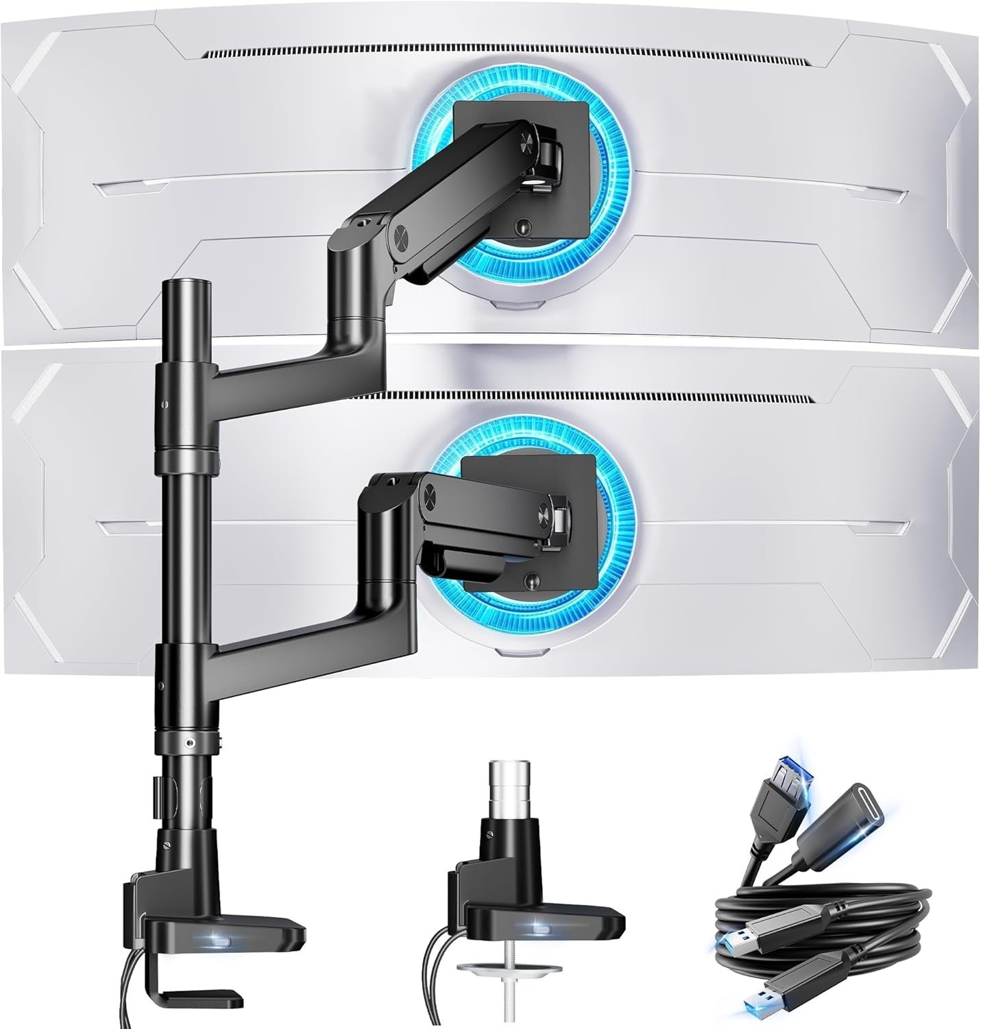 Dual Monitor Arm for Ultrawide Heavy Duty Curved Monitor Stacking, Fits 17-49...