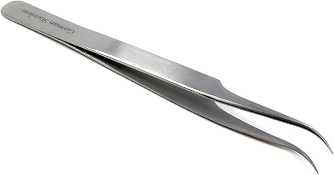 High Precision Stainless Steel Lab Tweezer/Forceps with Curved Tip 4.5"