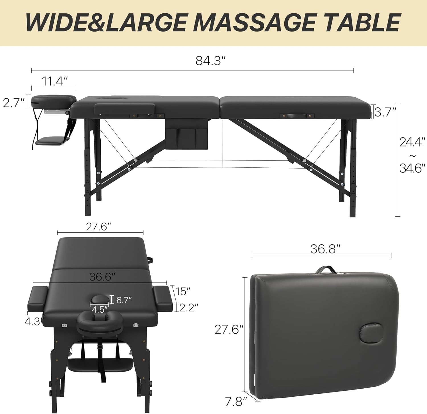 Comfortable & Portable 84" Memory Foam Massage Table with Accessories Included