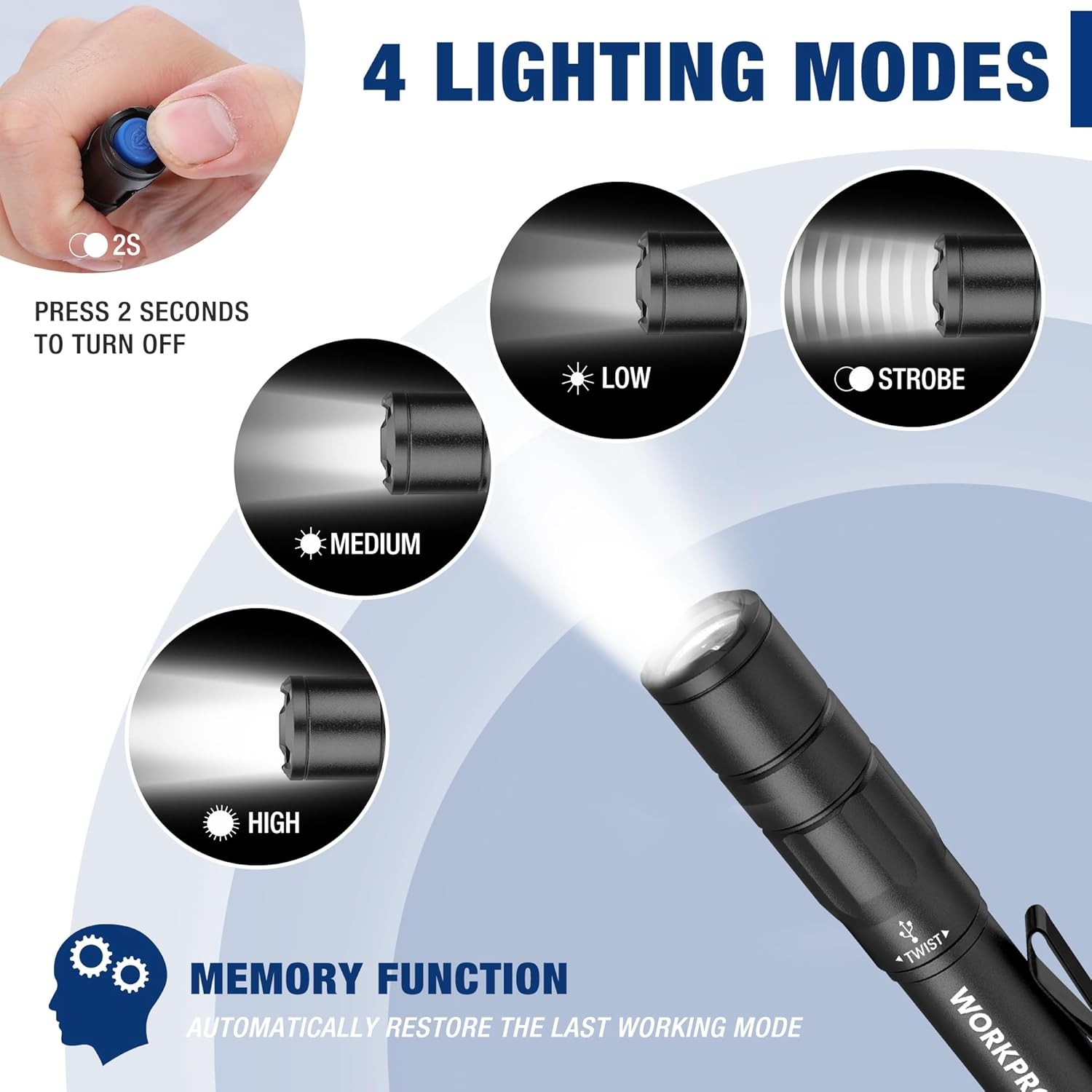 Rechargeable Pen Light, Mini Flashlight 2 Pack Pocket Flashlight 2 x USB C Cable