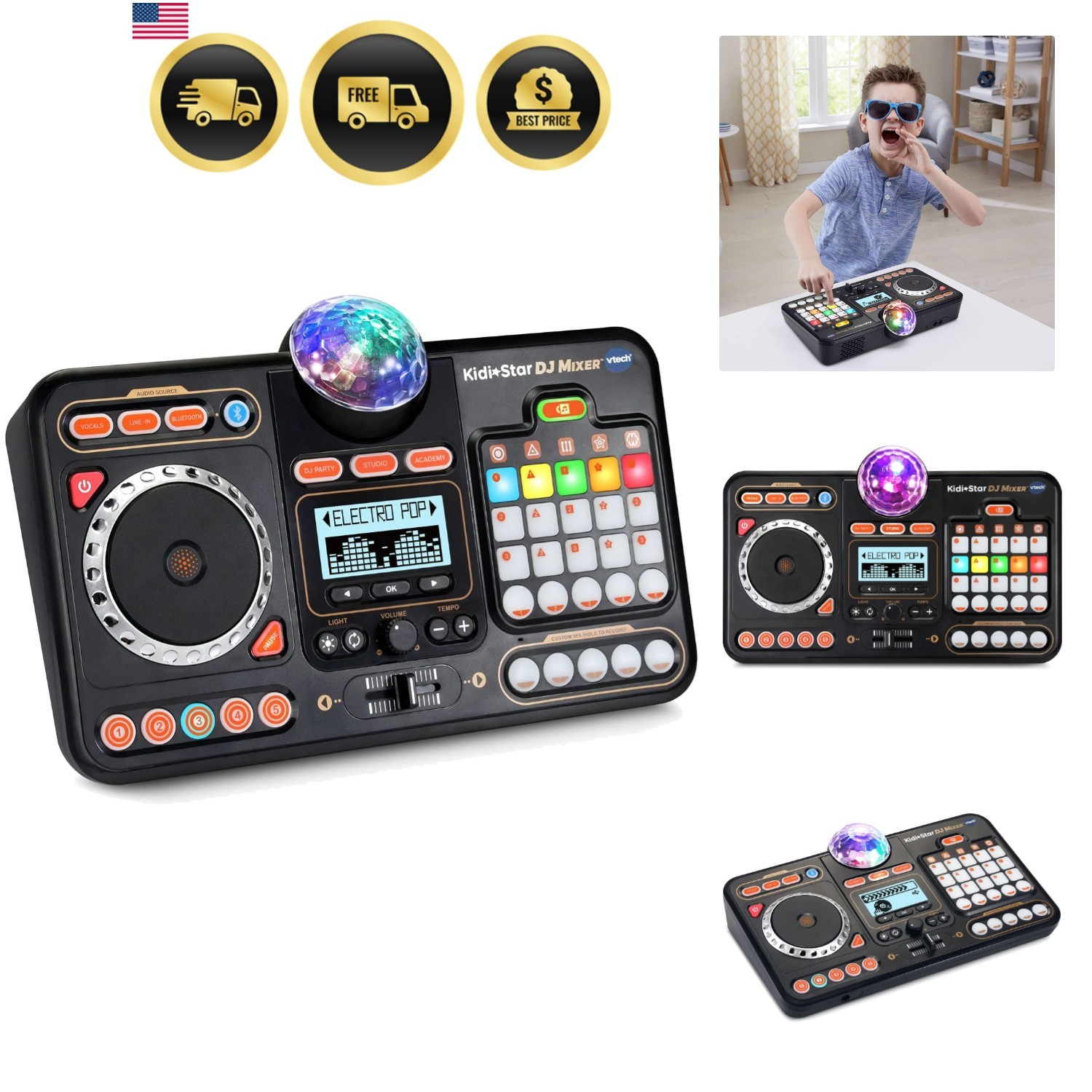 Kids DJ Mixer Toy Bluetooth Microphone Lights Sound Effects Party