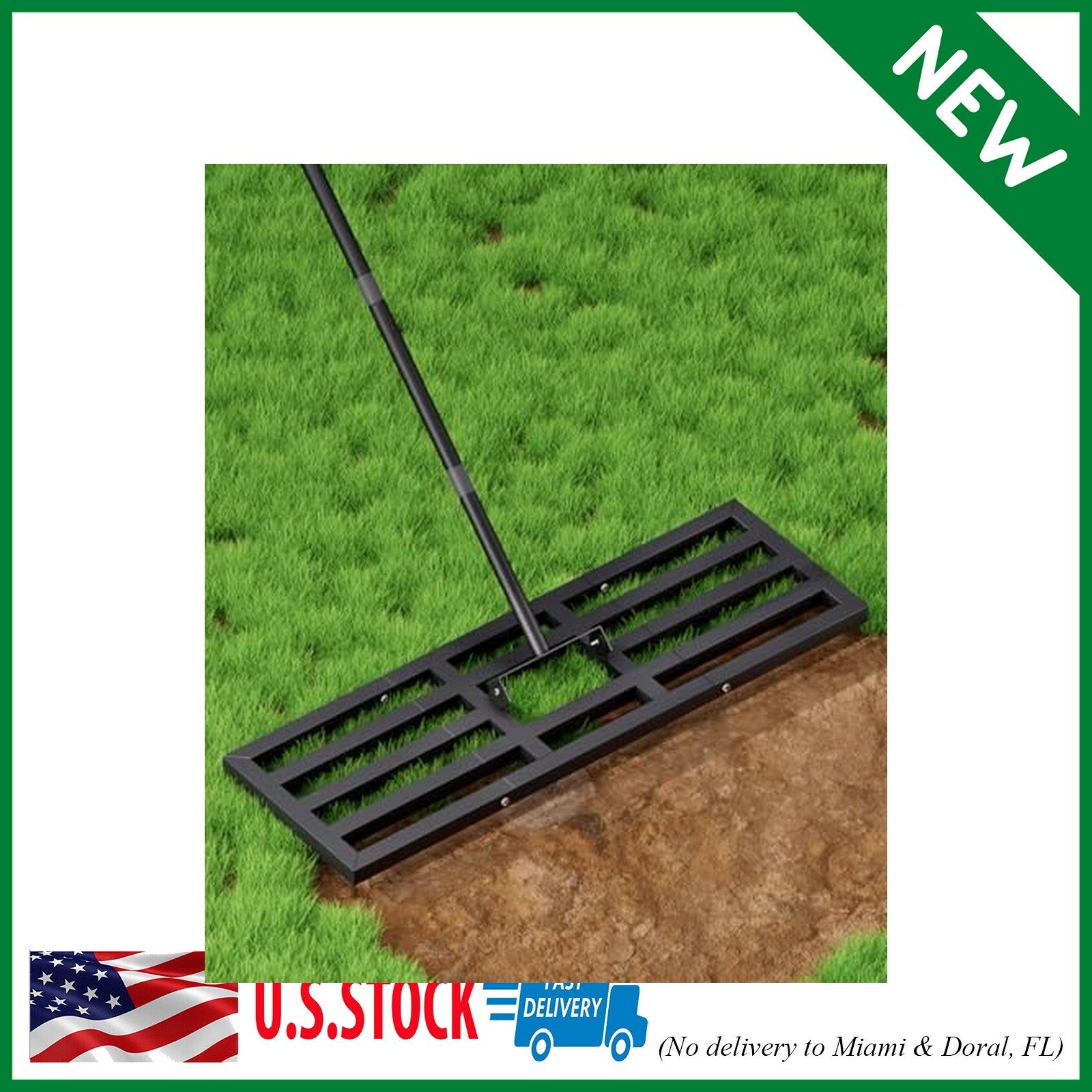 Lawn Leveling Rake 40x10 inch, Heavy Duty Lawn Leveler Tool with 77” Adjustable