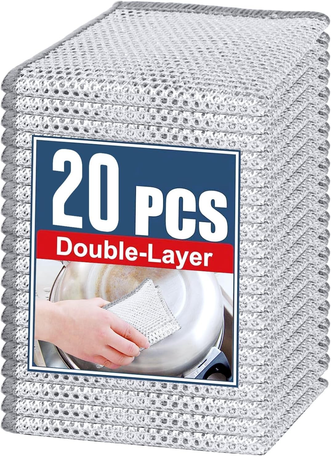 Double Layer Steel Wire Dishcloth, 20 Pcs Double-Layer Steel Wire(7.87''x7.87'')