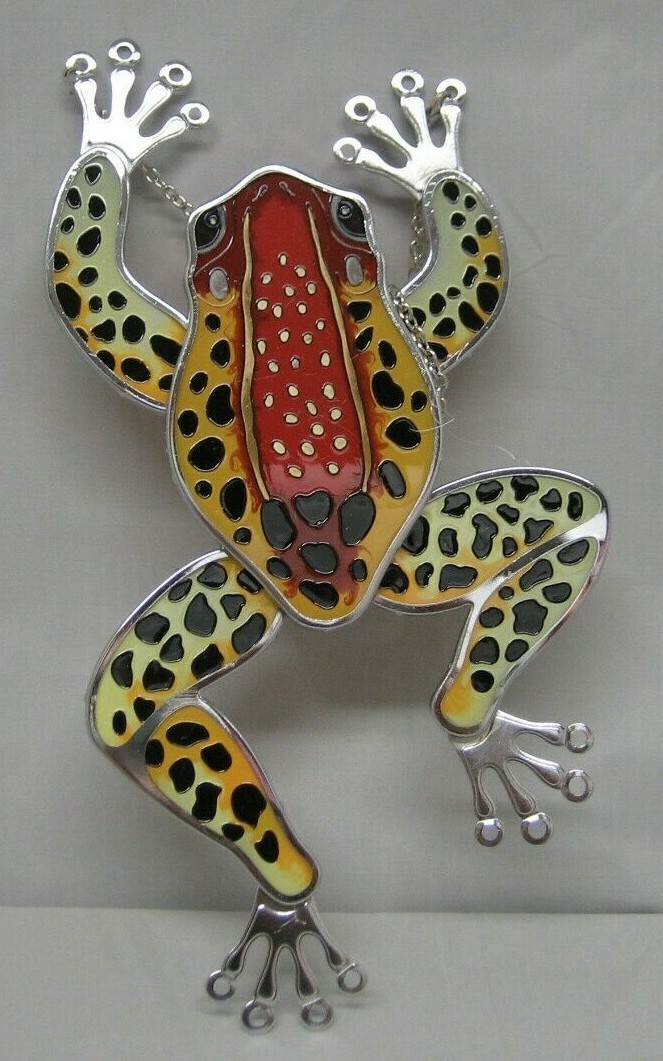 Amia Red Back Poison Dart Frog Hand Painted Glass Suncatcher, 12" X 7" 7707
