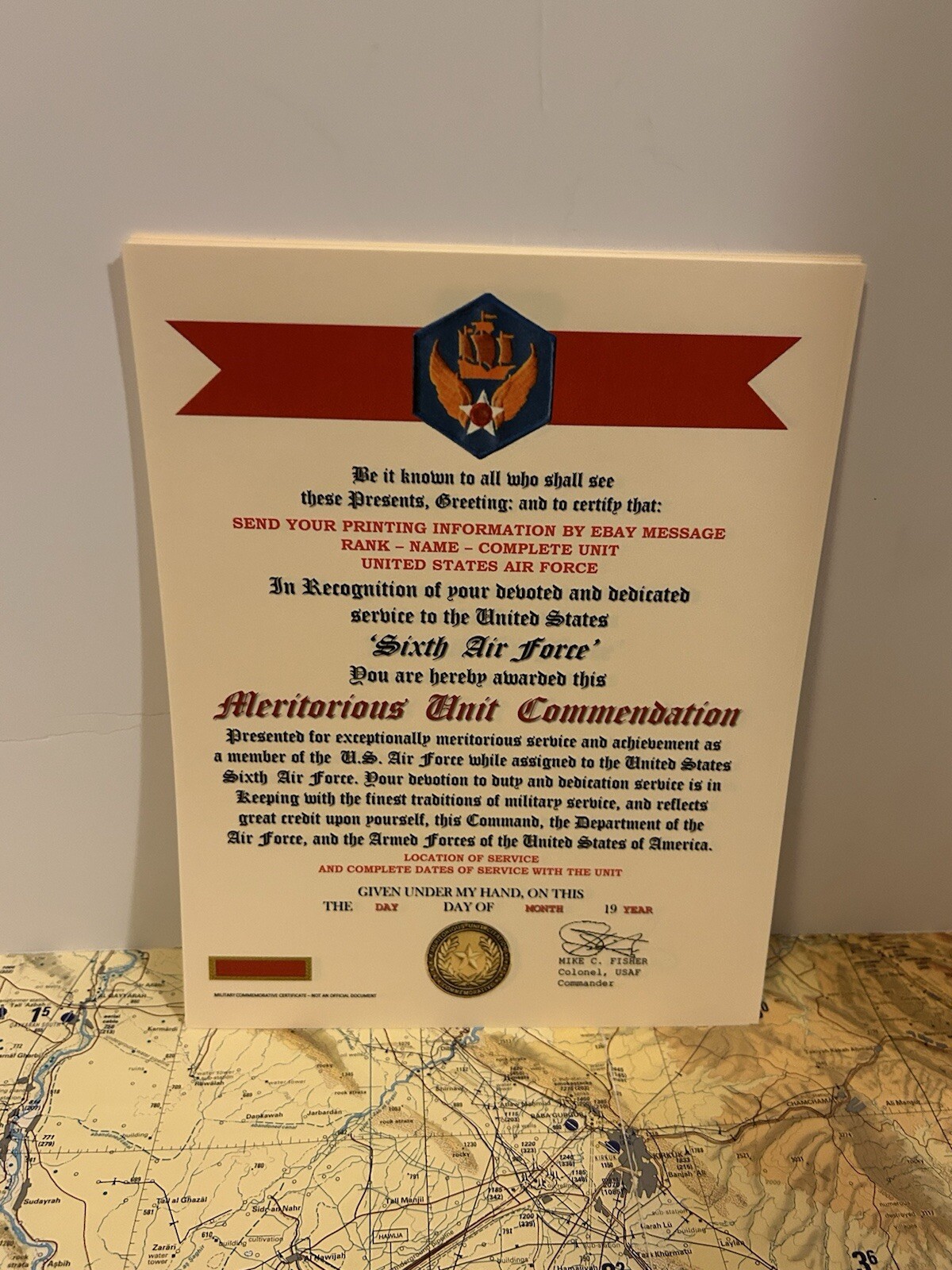 U.S. AIR FORCE / 6TH AIR FORCE - MERITORIOUS UNIT COMMENDATION CERTIFICATE