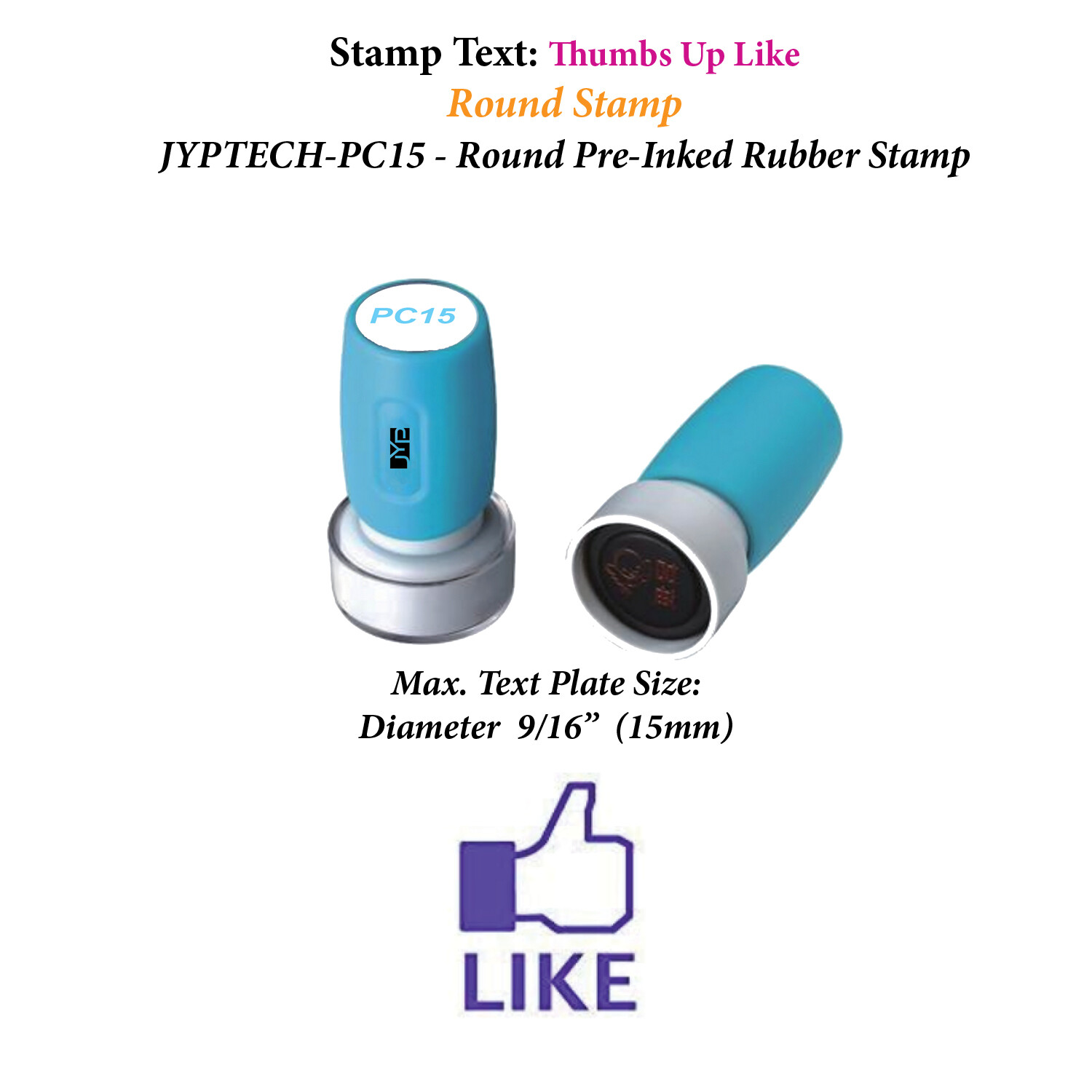Thumbs Up Like - PC15 Pre-Inked Rubber Stamp (Blue Ink)
