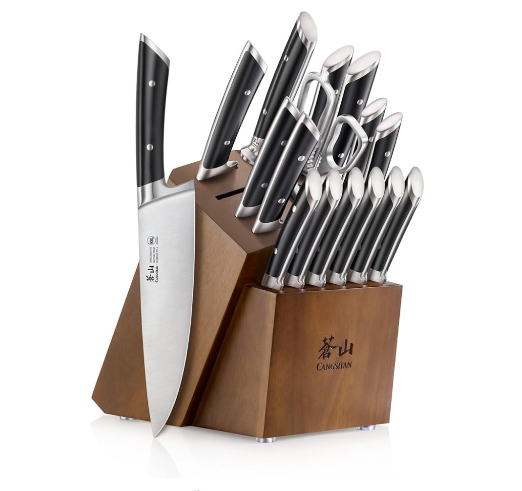 New Cangshan OLYMPUS Series 17-Piece Knife Block Set, German Steel, Wood Block