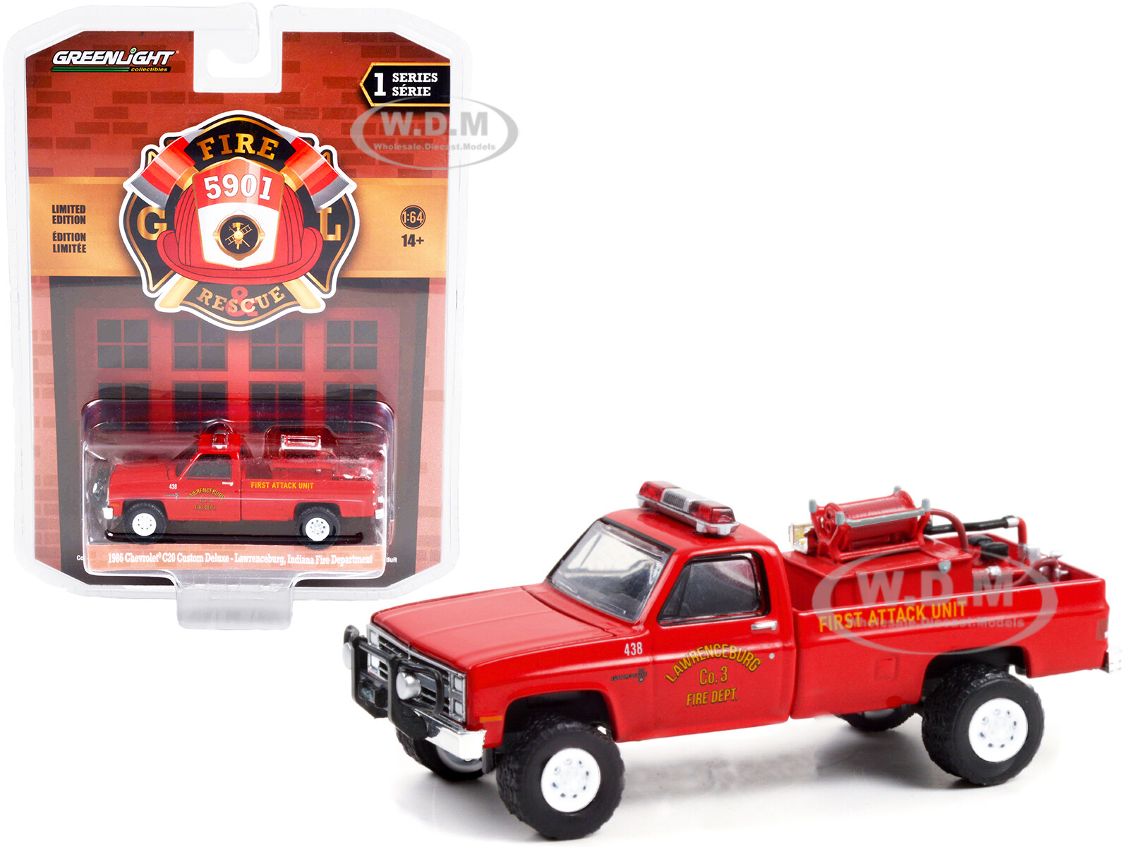 1986 CHEVROLET C20 PICKUP LAWRENCEBURG FIRE DEPT INDIANA 1/64 GREENLIGHT 67010 A