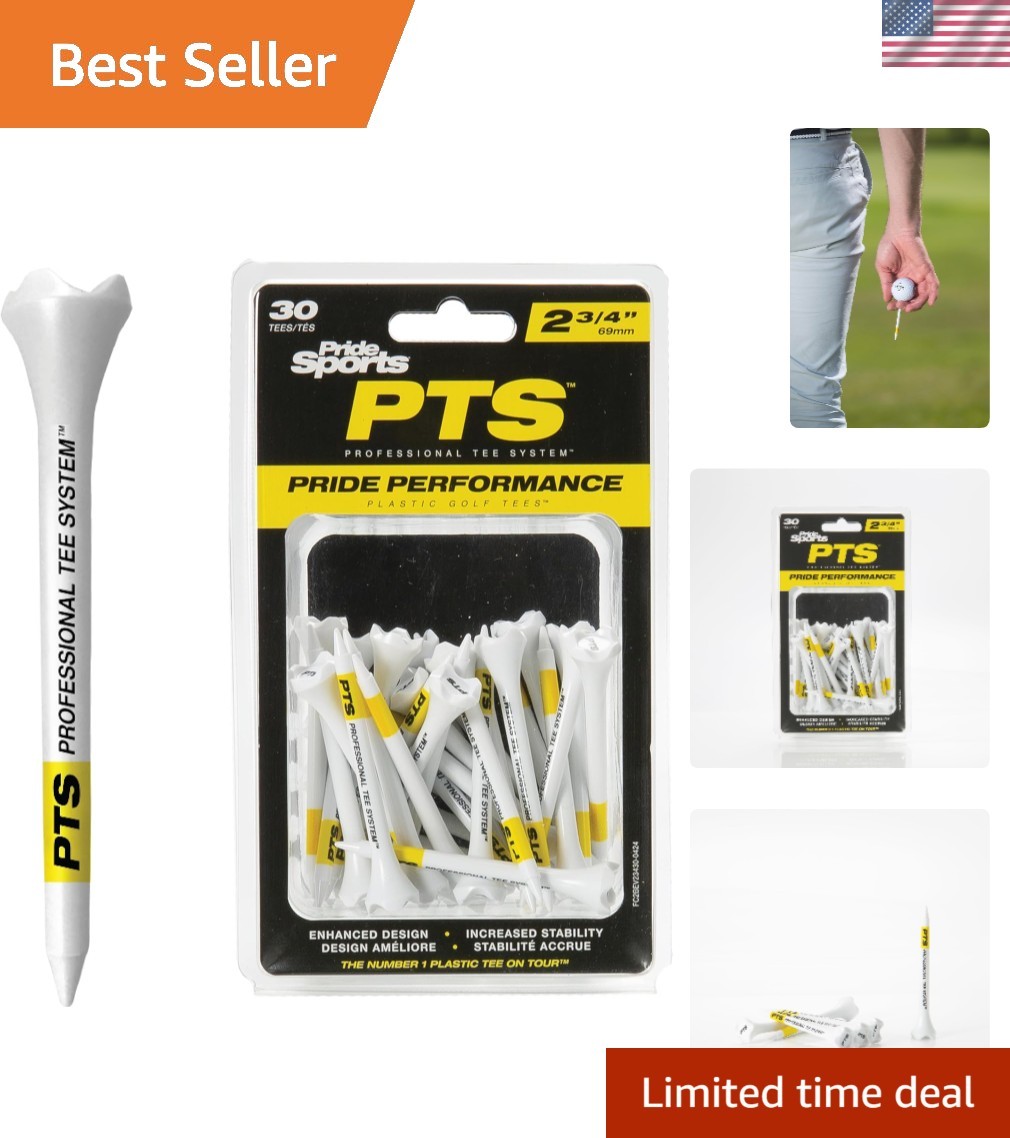PTS Plastic Golf Tees - 30 Count, 2-3/4 Inch for Enhanced Driving Distance