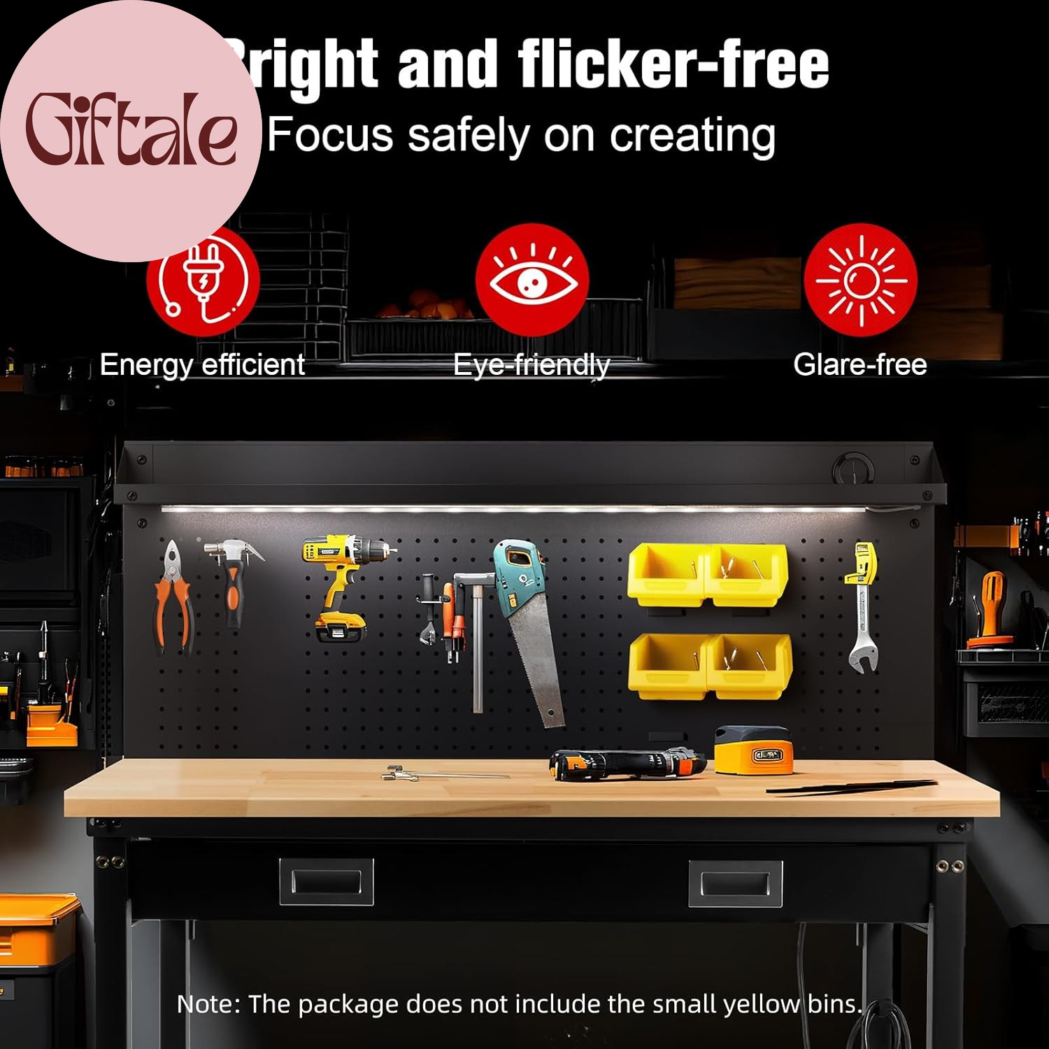 60" Workbench with Drawers, Work Benches for Garage with Strip Light, Adjustable
