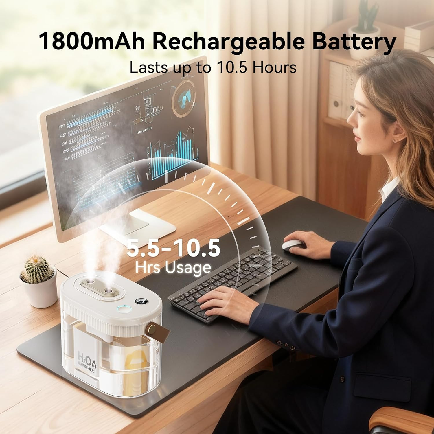 DIGIX Rechargeable Portable Humidifier-Smart Display, Night Light Tabletop