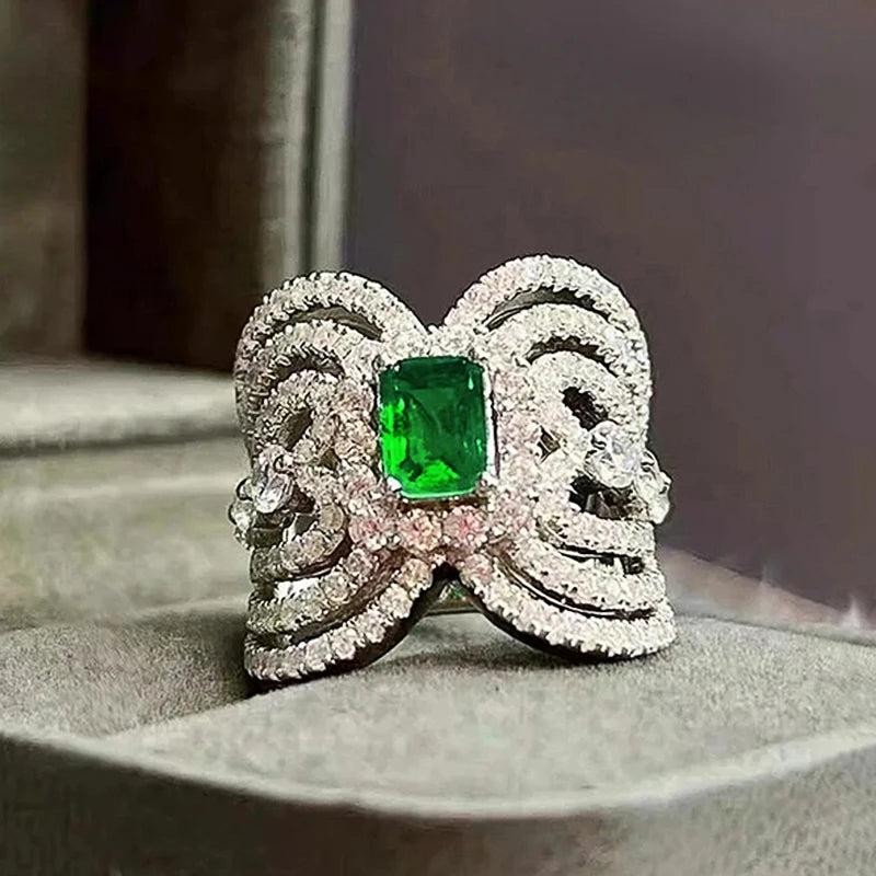 Luxury Women Wedding Ring with Geometric Green Cubic Zirconia Brass Fashion  gif