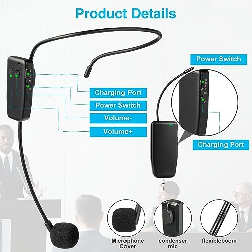 Wireless Microphone System for 2 People,160ft Range, 2.4G Dual Wireless