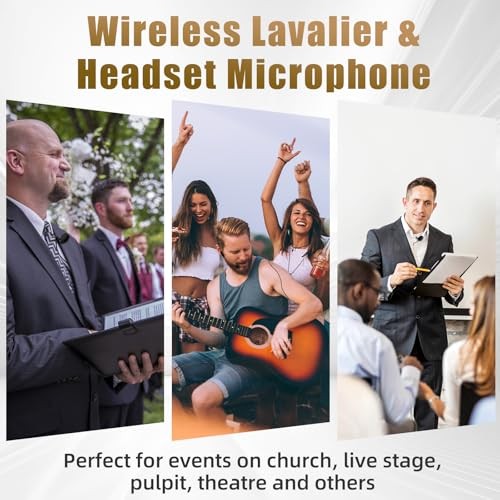 Wireless Microphones System with UHF Headset/Lavalier Lapel Mics, 4 Bodypack