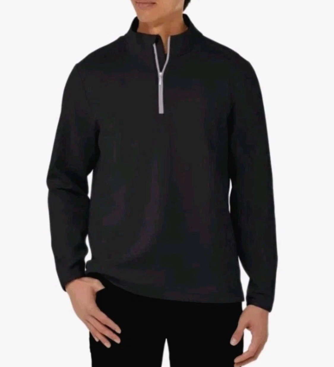 Kirkland Signature Men's Quarter Zip Pullover Long Sleeve Black, Large, Stretch