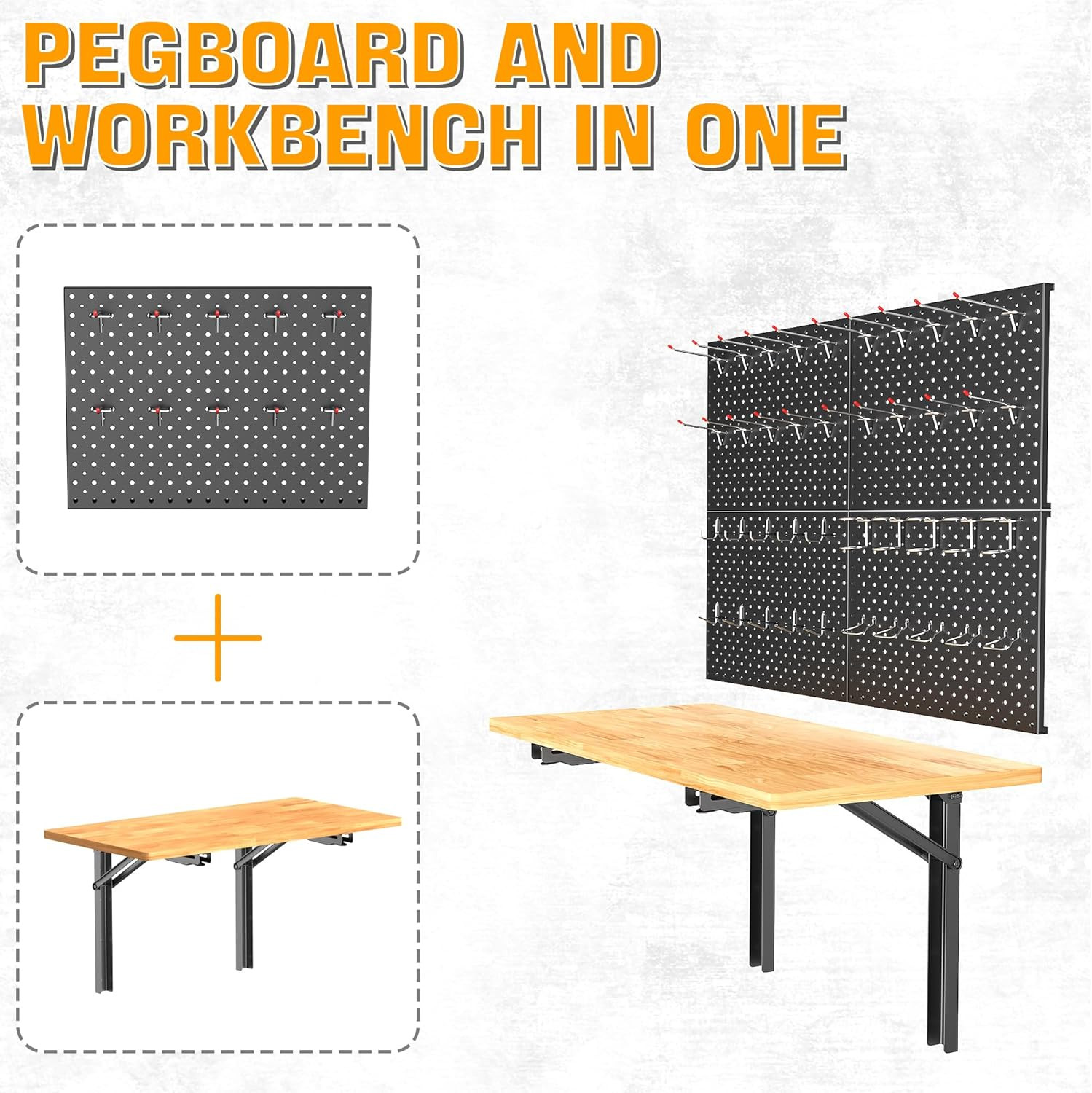 Heavy Duty Folding Workbench with Pegboard – Wall-Mounted Work Table for Garage