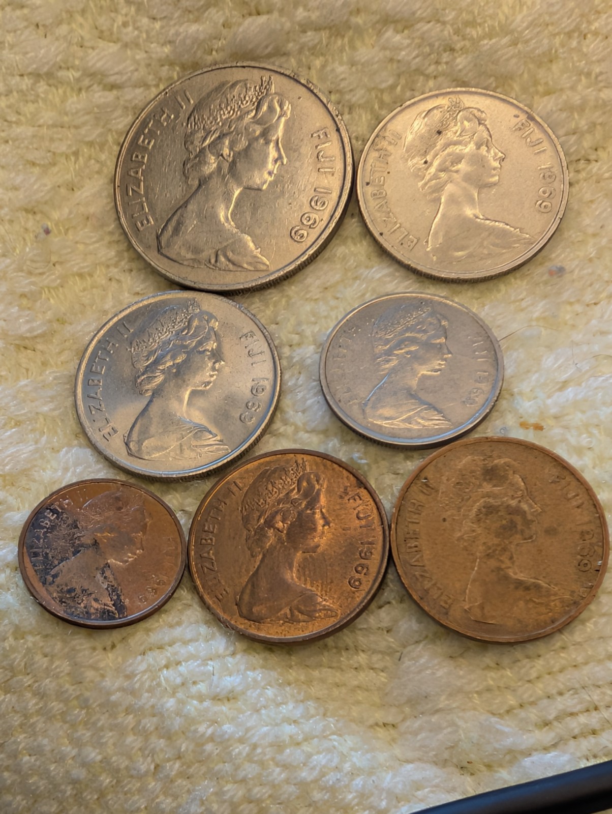 LOT OF  (7)  1969 FIJI  COINS Very Fine-AU