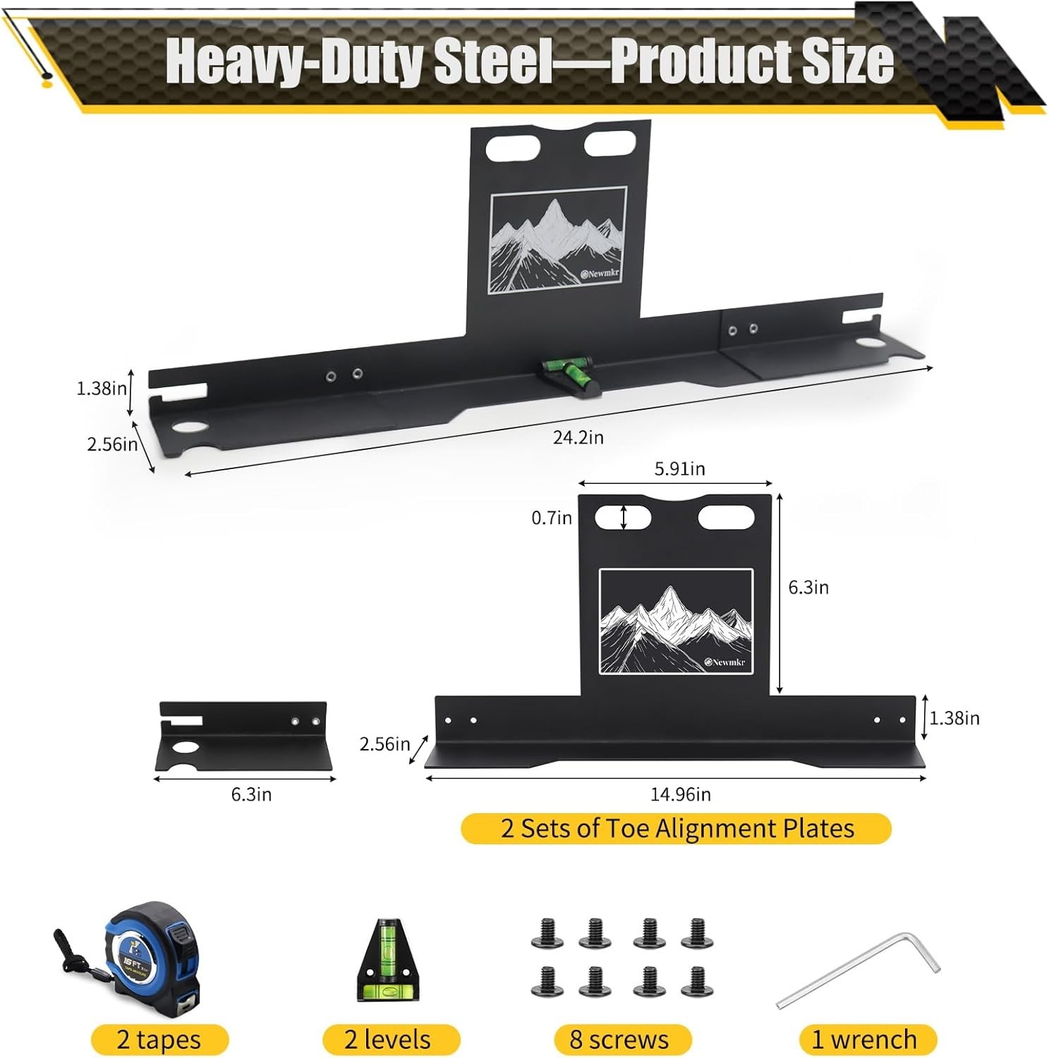 Wheel Alignment Tool with Imperial Tape Measure, Heavy-Duty Toe Alignment Pla...