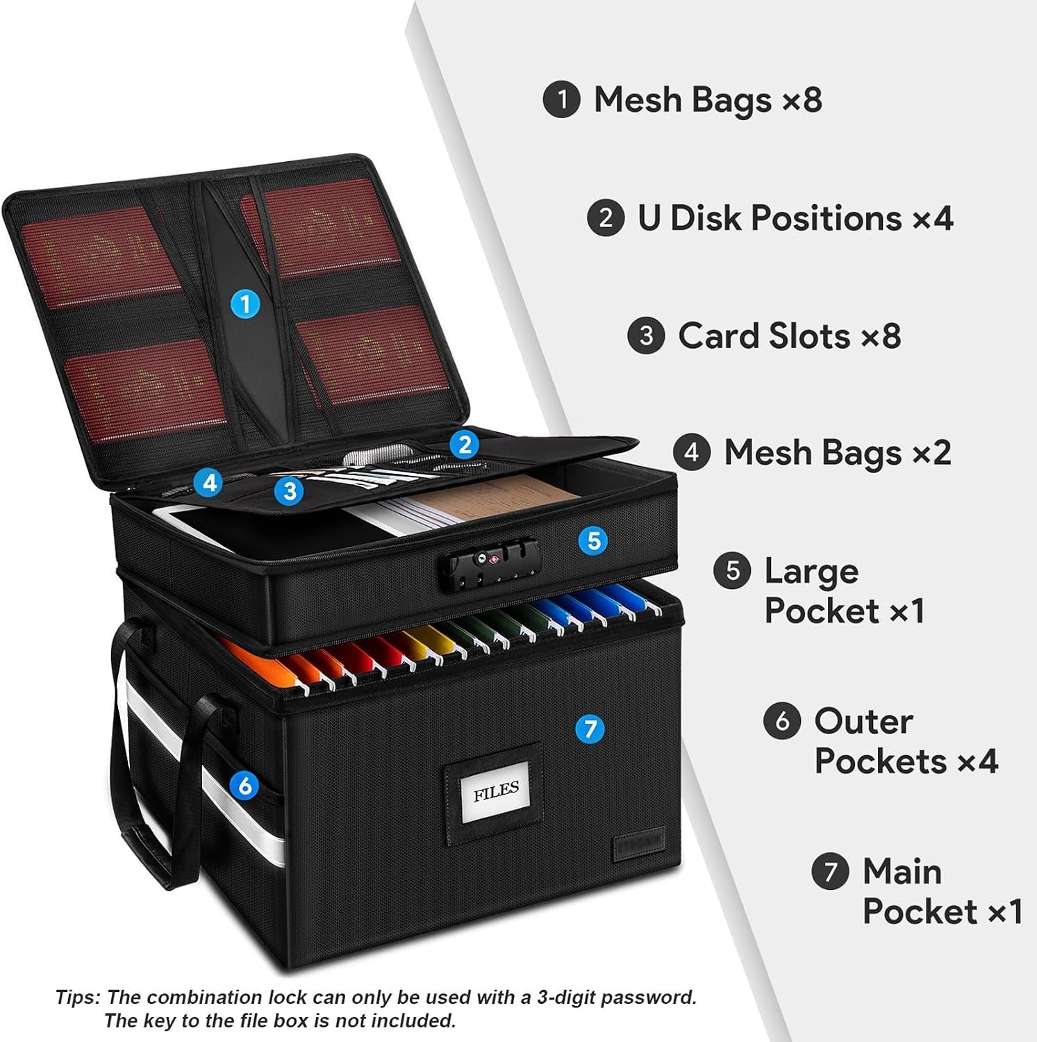 Fireproof File Oganizer with Lock, 2 Layer Fireproof Document Storage Box | P...