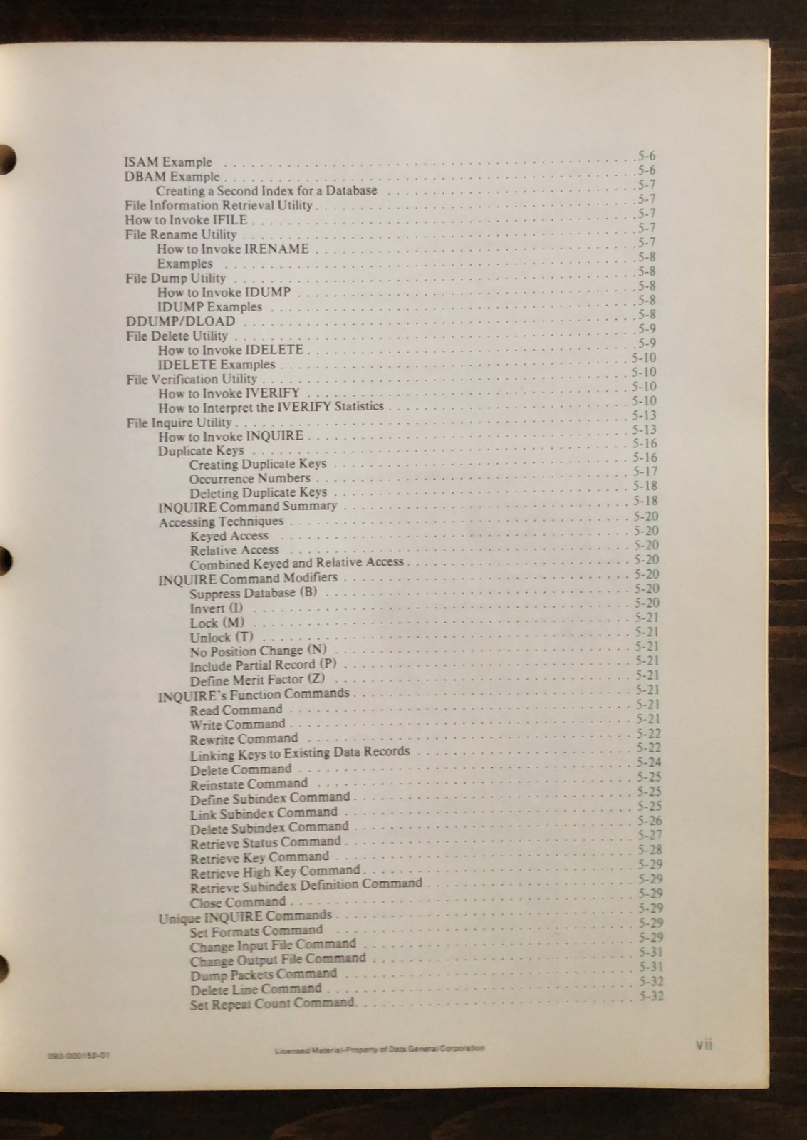 Data General DG - INFOS II System (AOS) User's Manual