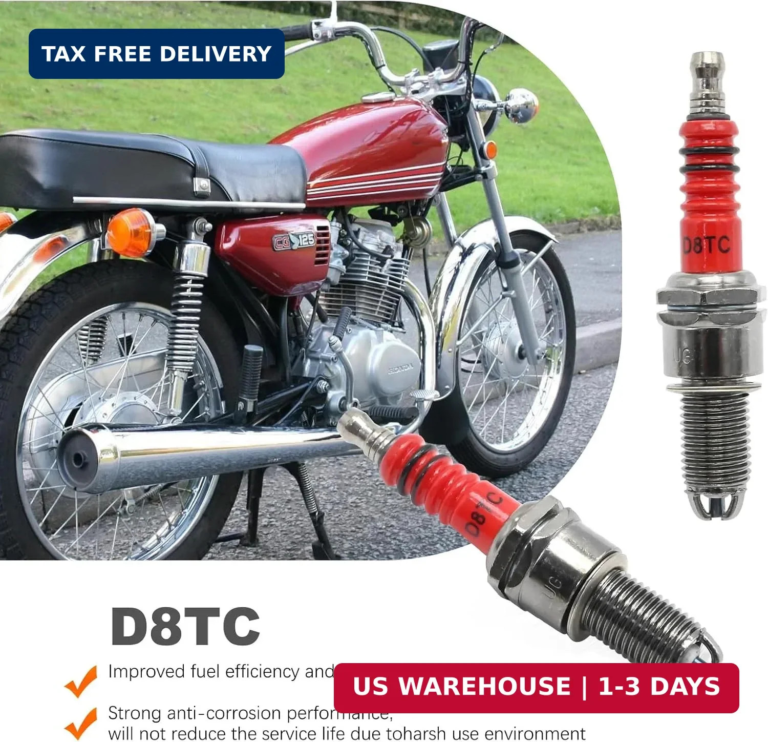 4 Pack D8TC 3 Electrode Spark Plug Replacement for CG 125cc 150cc 200cc 250cc CF