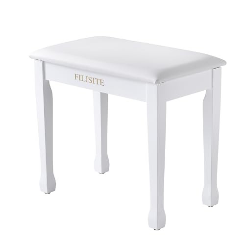 Piano Bench with Waterproof Padded Cushion, Makeup Stools for Vanity, White