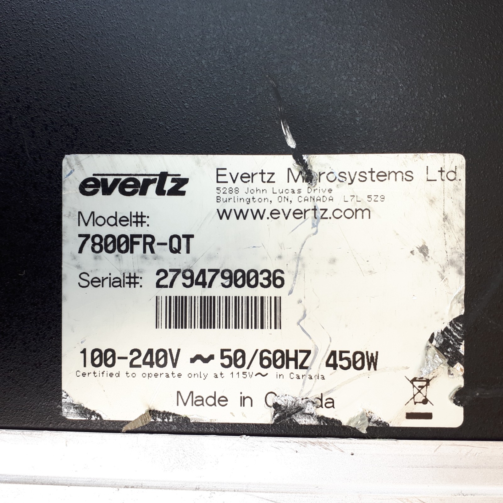 Evertz 7800FR-QT Quiet Mountable Multiframe Chassis 2 PSU, VGA W/10 Cards E6890B