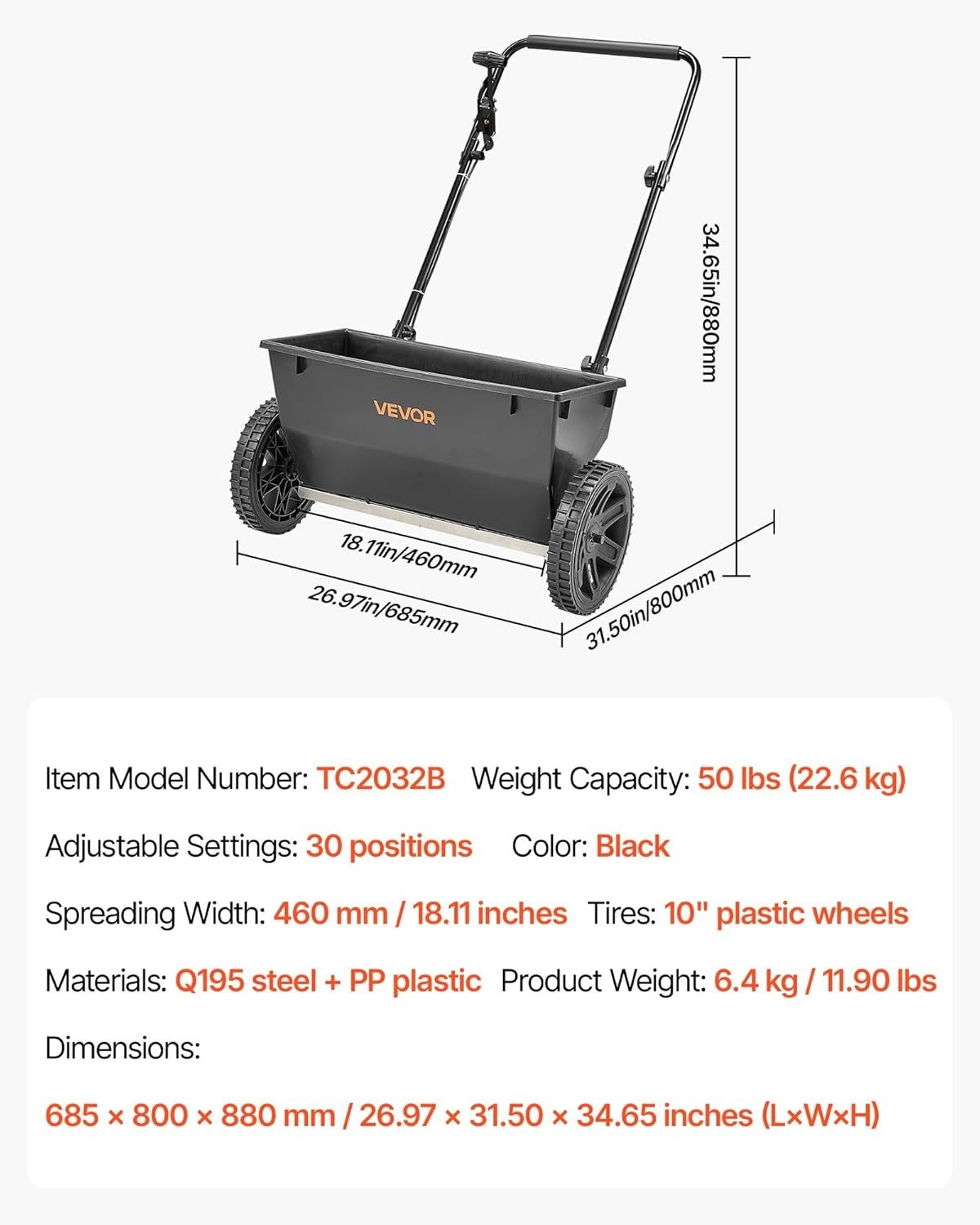 Efficient 50LB Push Spreader with Adjustable Settings - Ideal for Every Garden