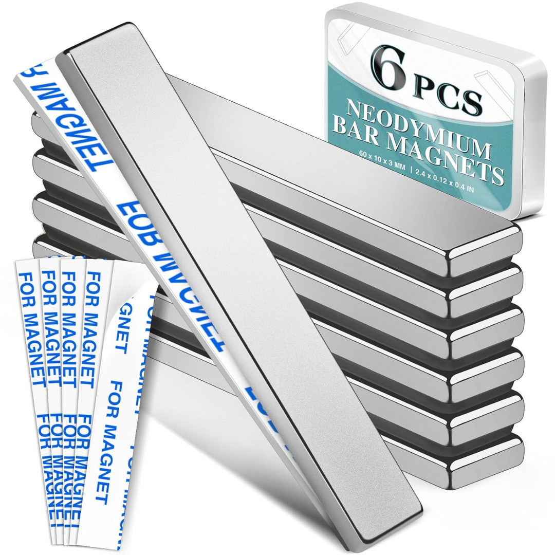 6 Pack Strong Bar Magnet Strips Heavy Duty Double Sided 60 x 10 x 3 mm