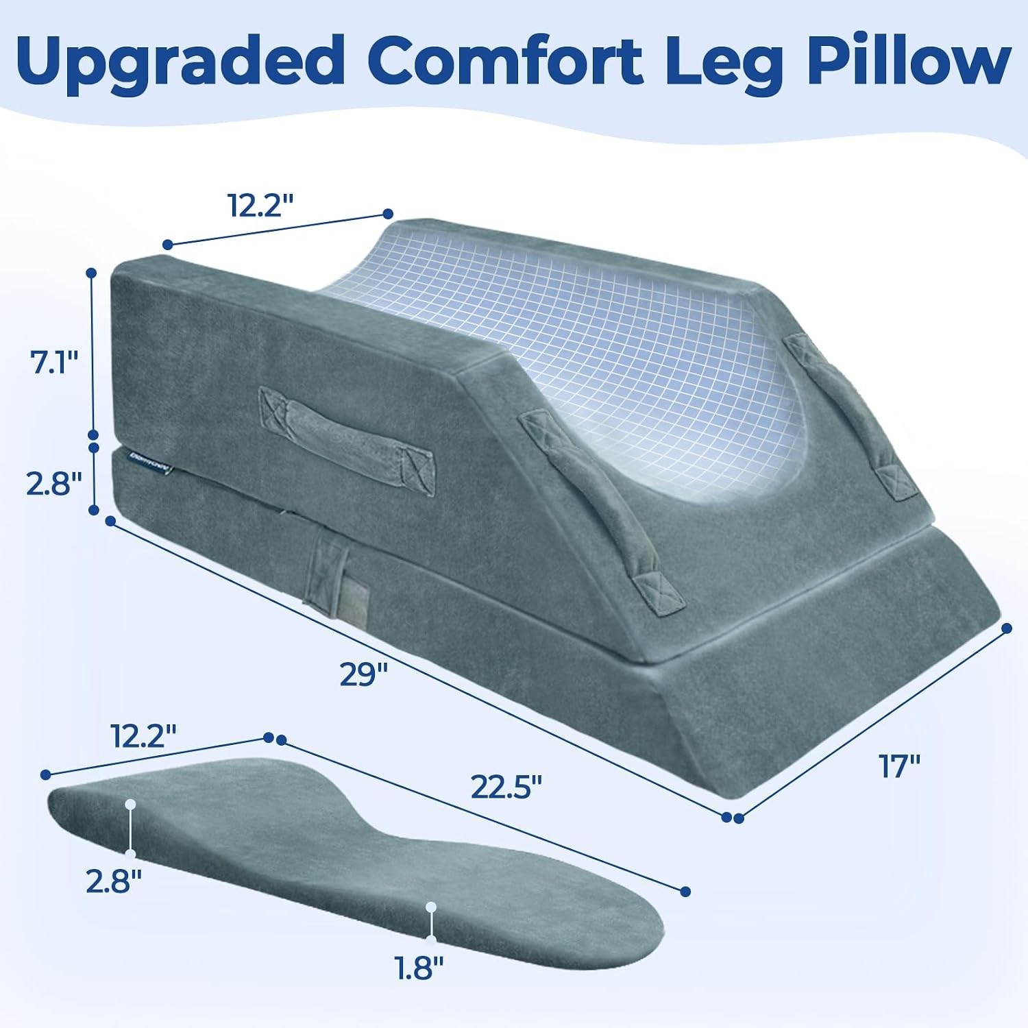 Adjustable Leg Elevation Pillow Grey Memory Foam Swelling Relief 4 Heights