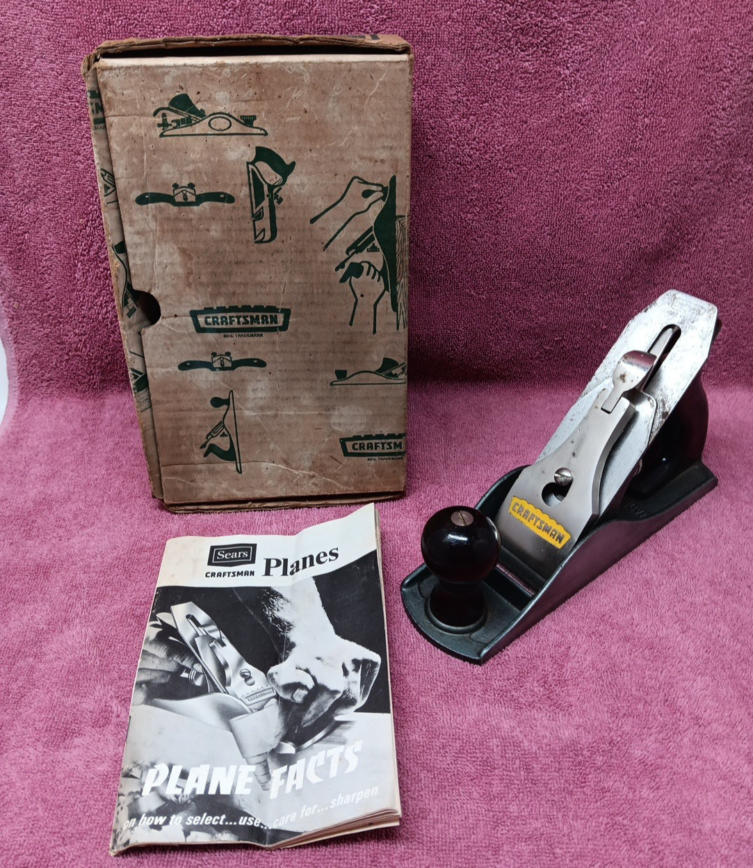 Vtg Sears Craftsman Wood Plane 9.5" Long 2" Cutter 37054 Made In USA