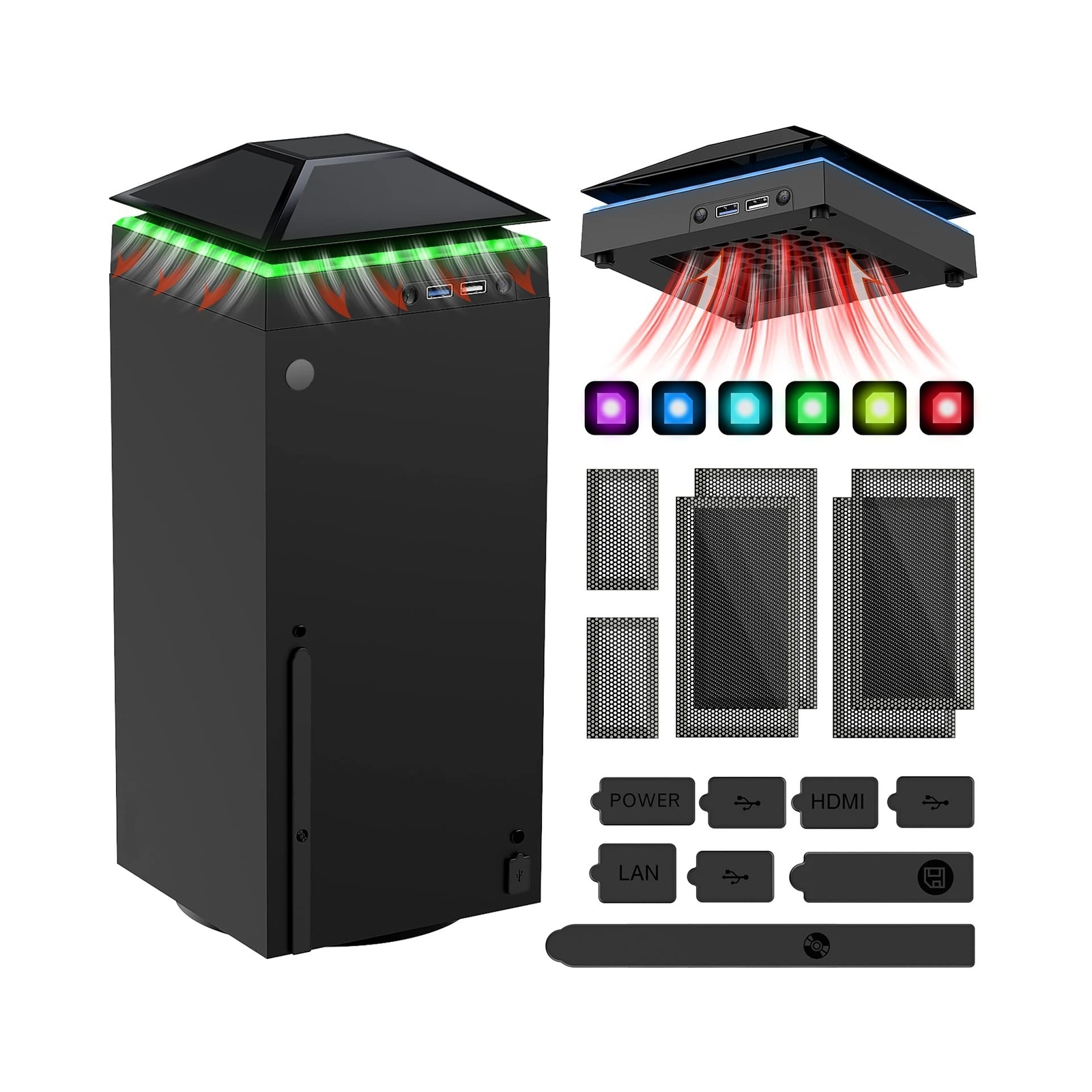 Cooling Fan Dust Proof for Xbox Series X Console with Colorful Light Strip,ME...