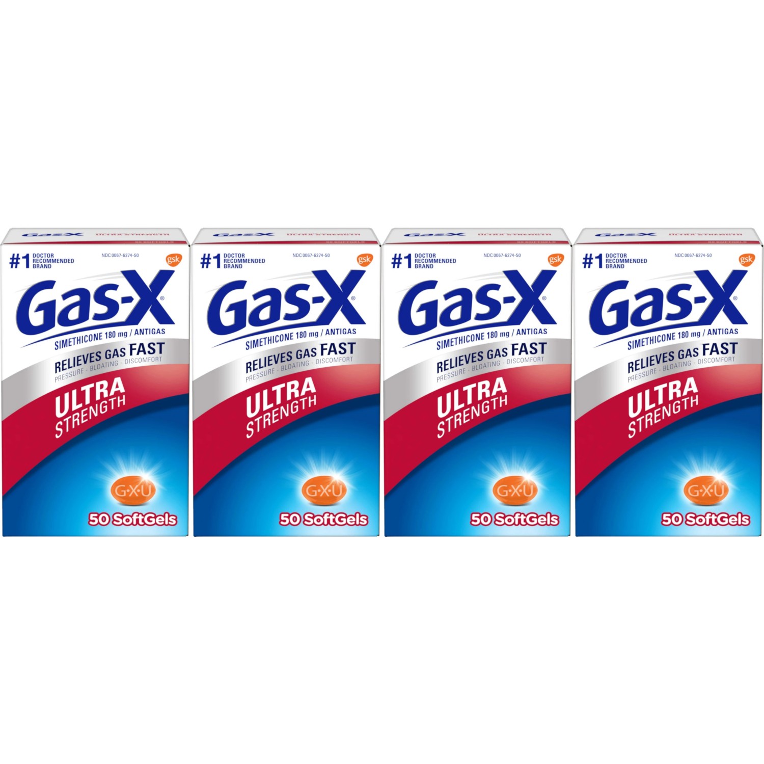 4 Pack GasX Softgels Ultra Strength 50 Soft Gels Each